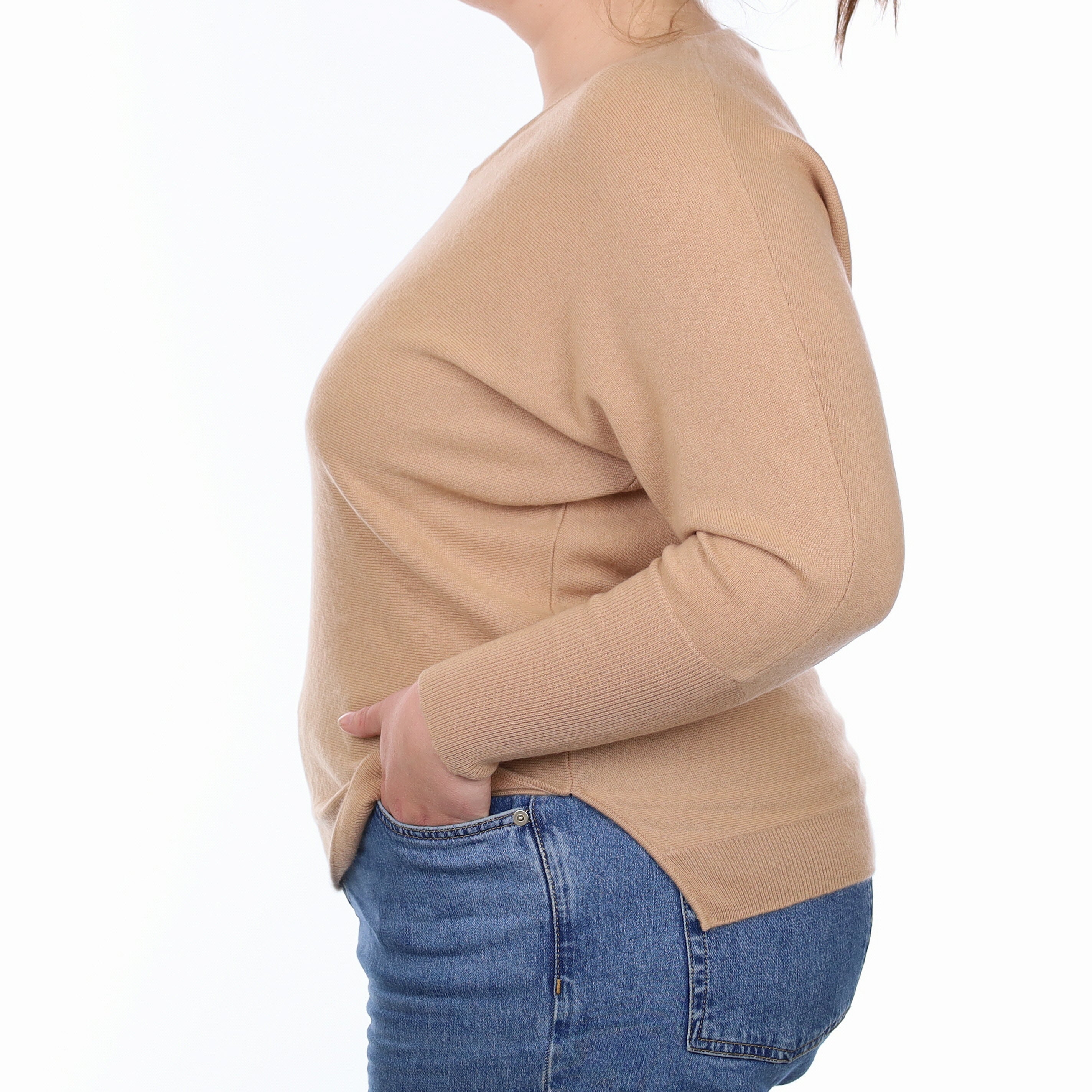 Caramel Brown Cashmere Batwing V Neck Jumper Large