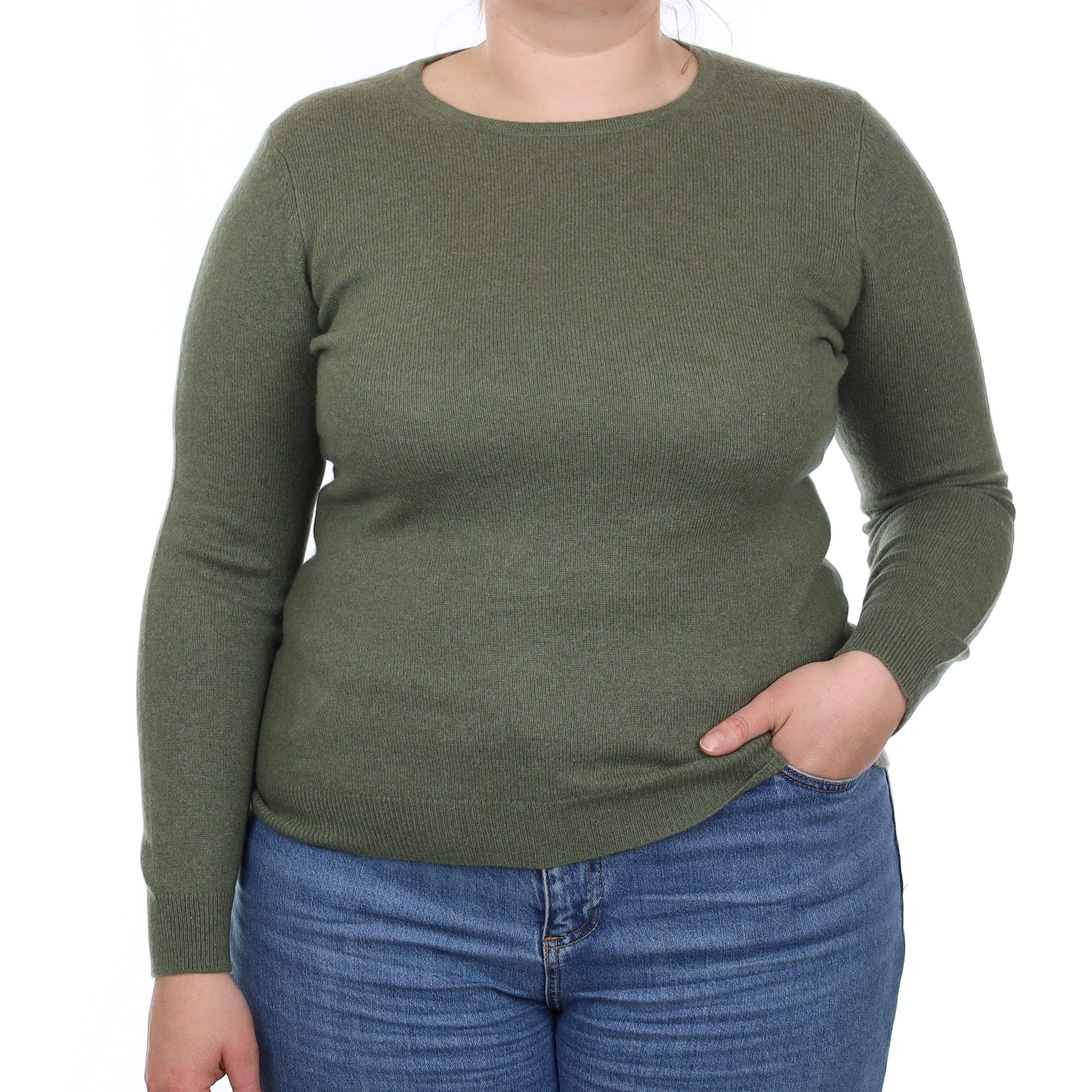 Olive Green Cashmere Crew Neck Jumper Large