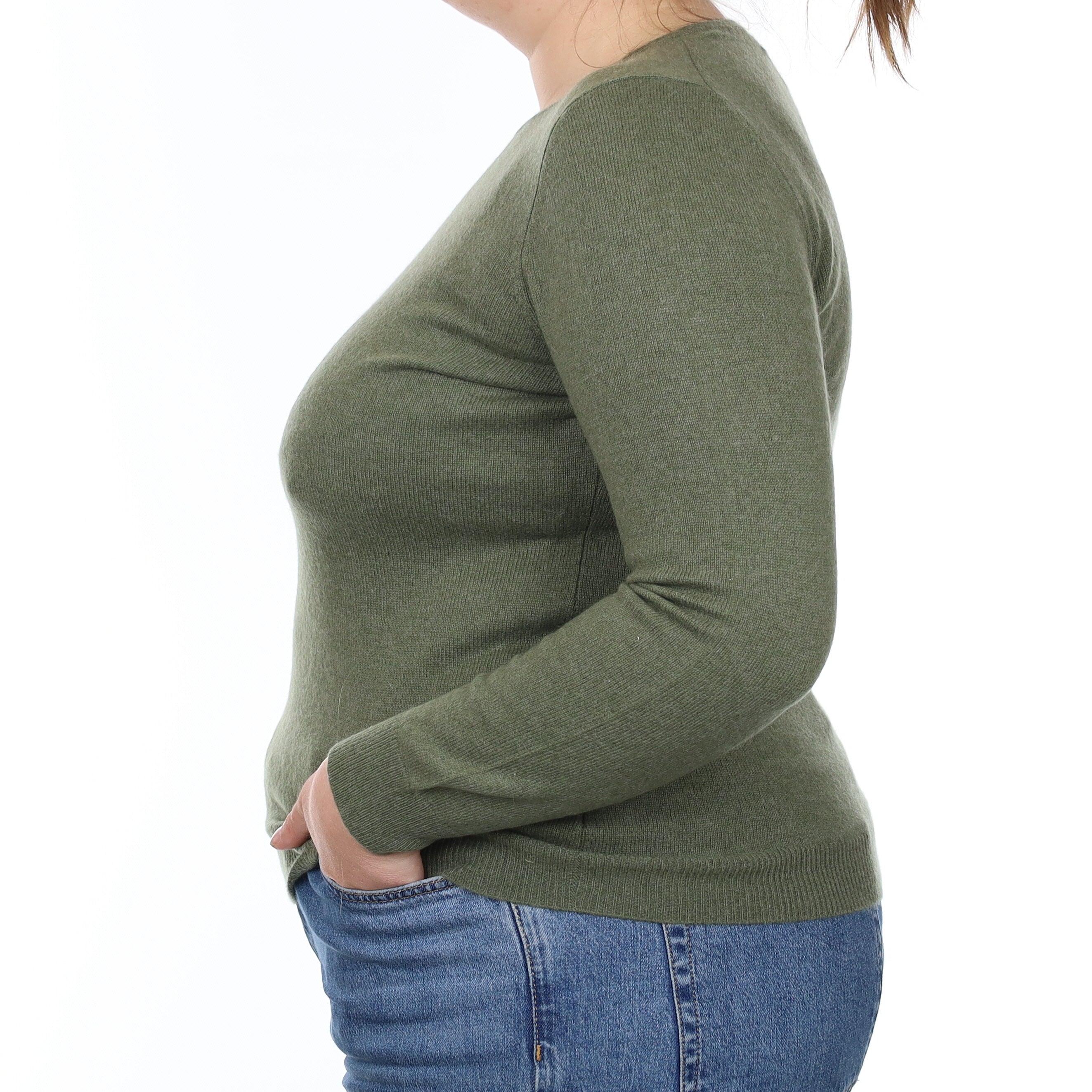 Olive Green Cashmere Crew Neck Jumper Large