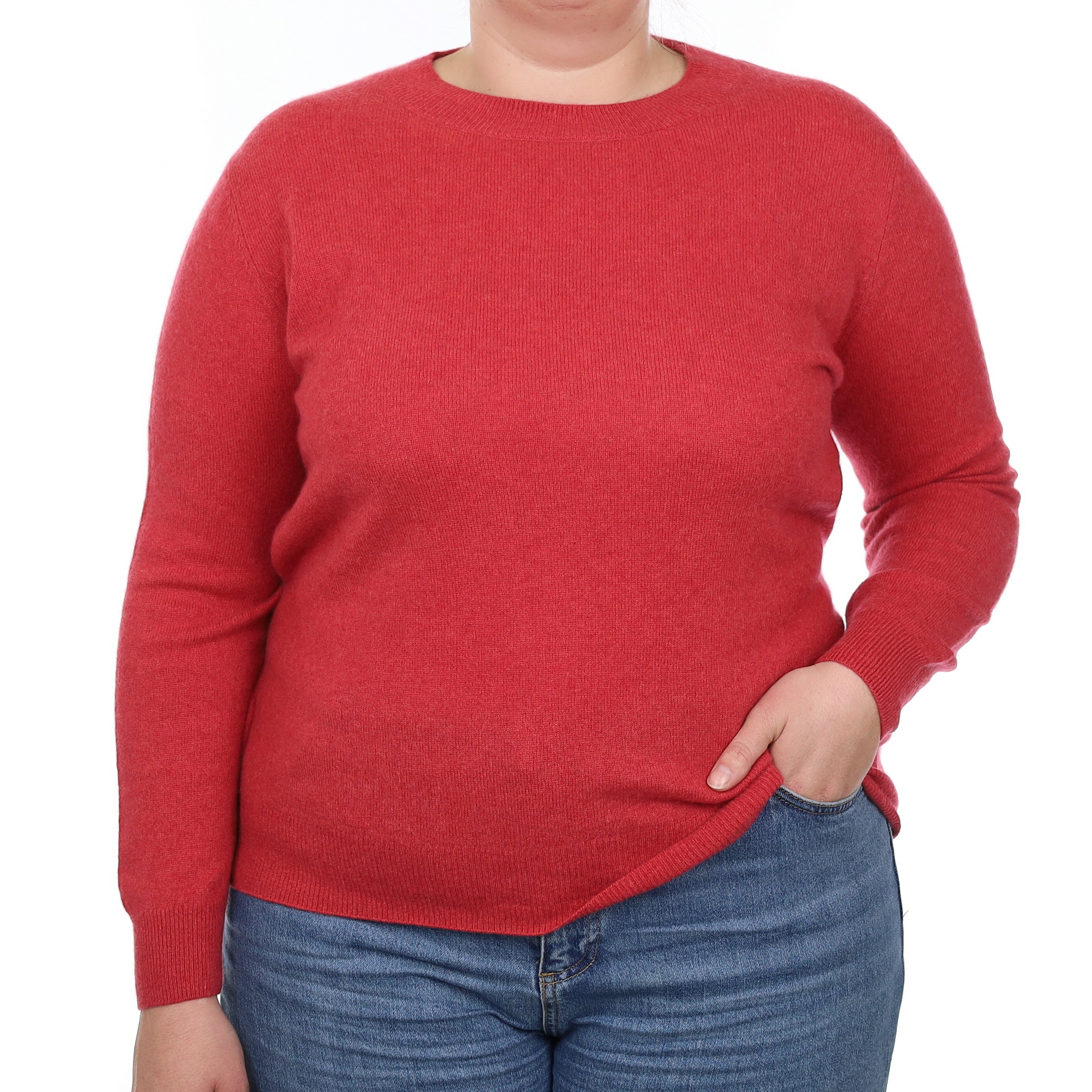 Cranberry Pink Cashmere Belted Crew Neck Jumper Large