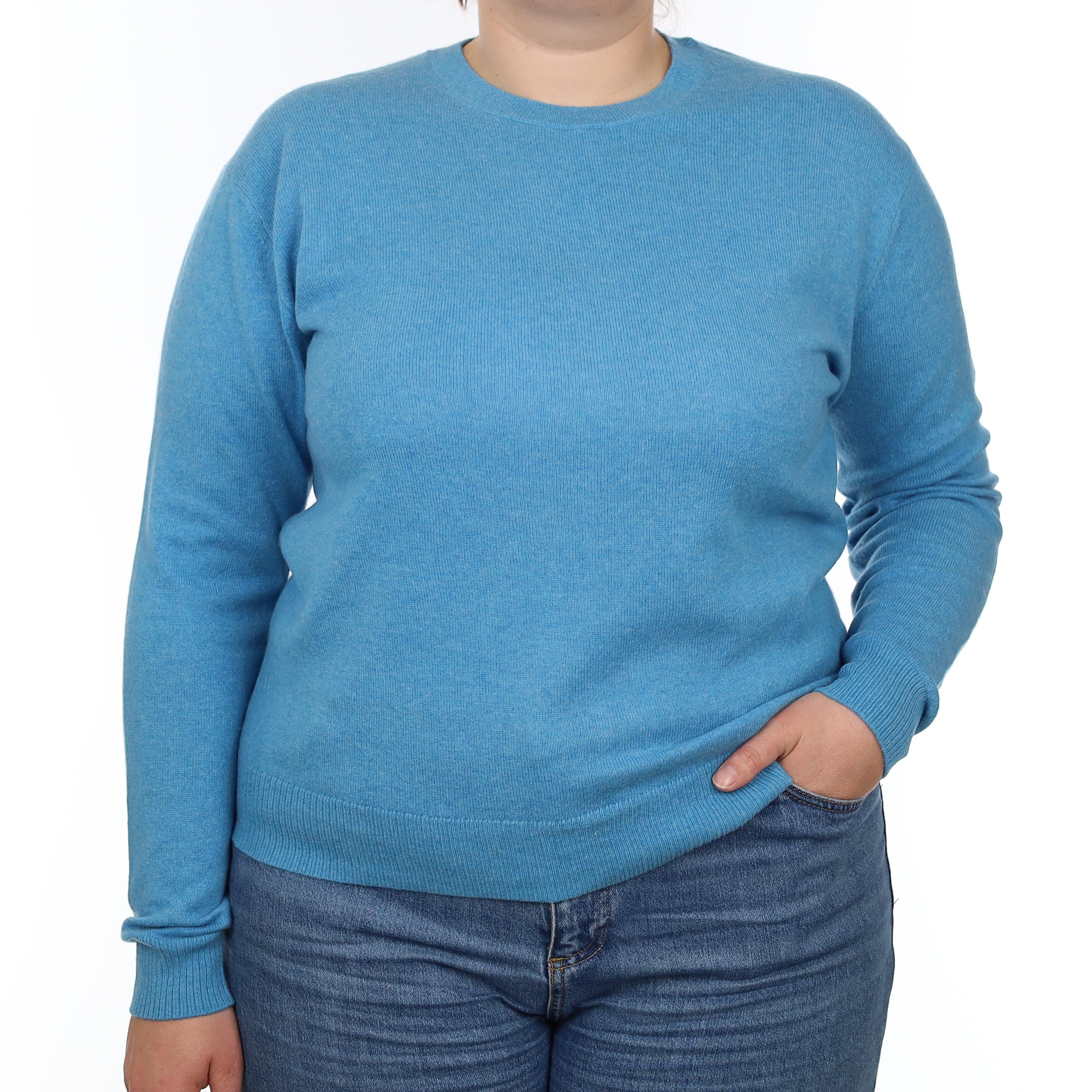 Aqua Blue Cashmere Crew Neck Jumper Large