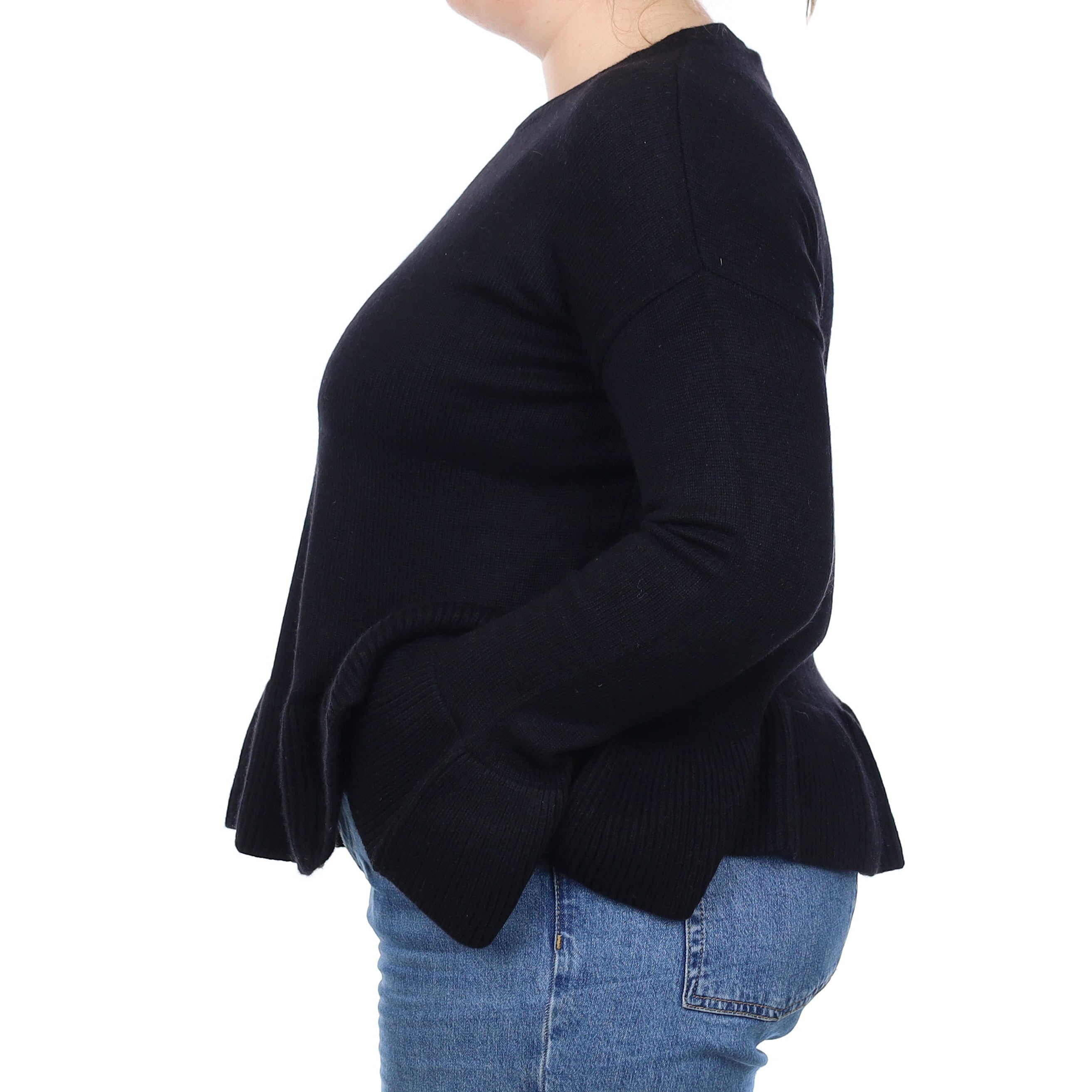 Black Heavy Knit Cashmere Peplum Crew Neck Jumper Large