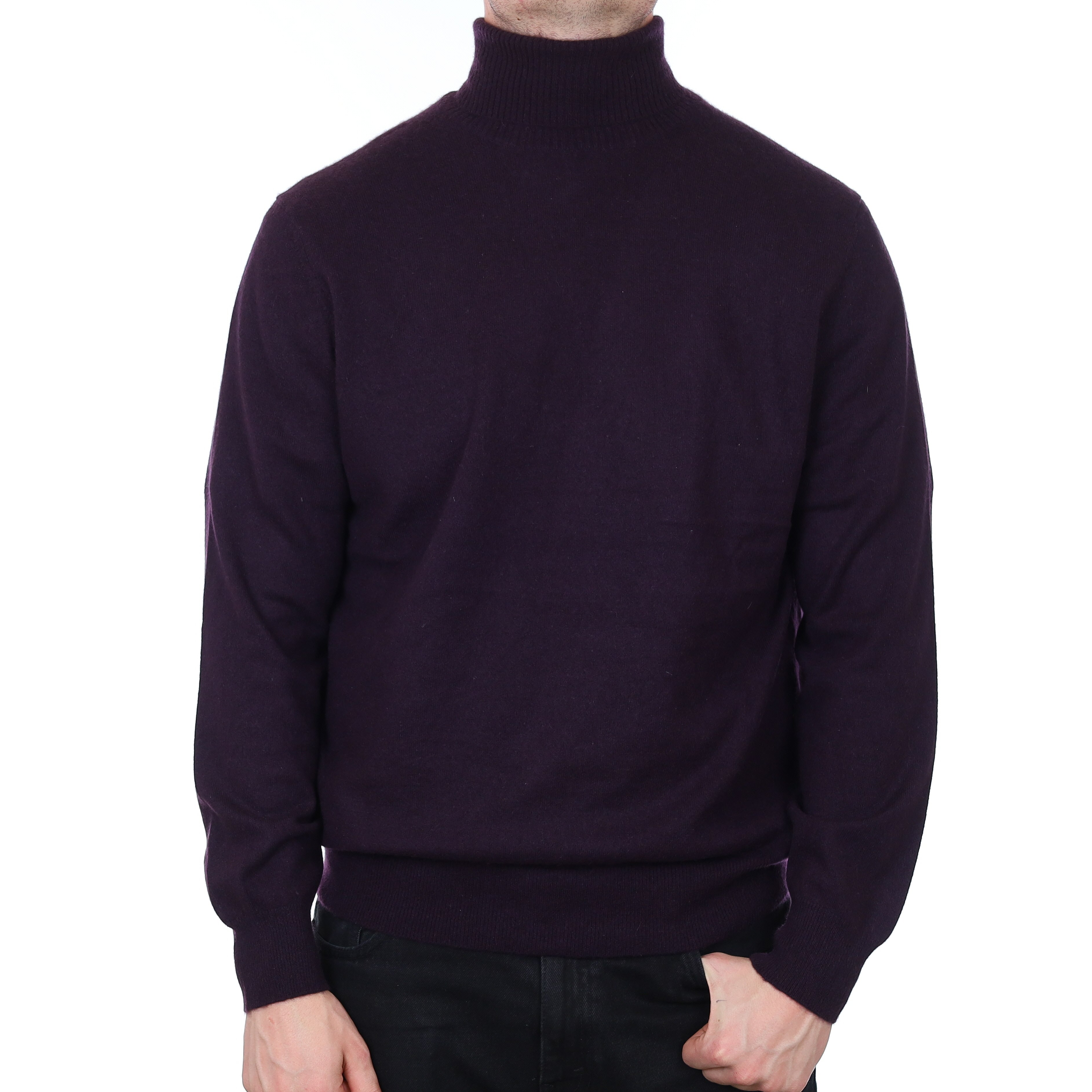 Men's Aubergine Purple Cashmere Polo Neck Jumper XL