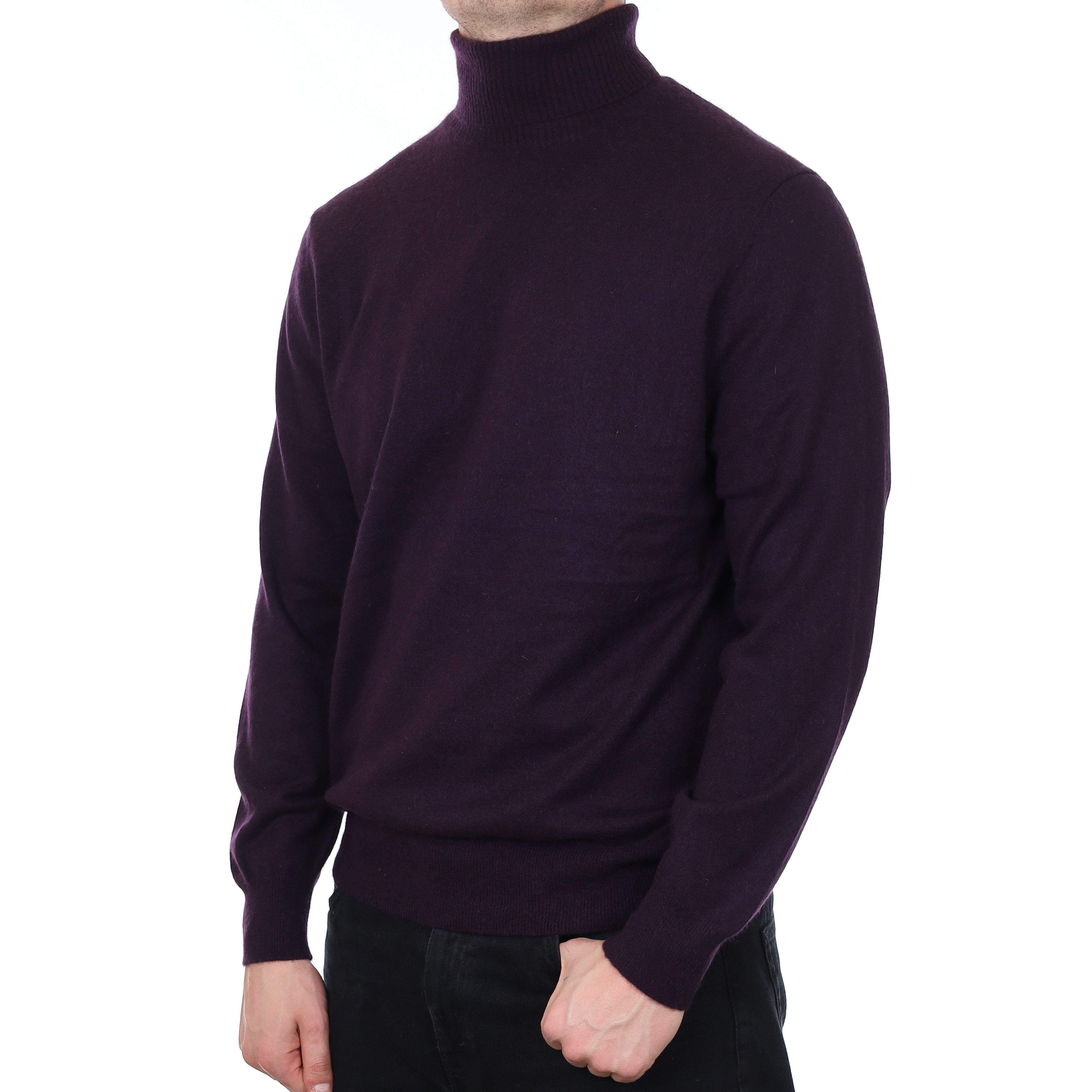 Men's Aubergine Purple Cashmere Polo Neck Jumper XL