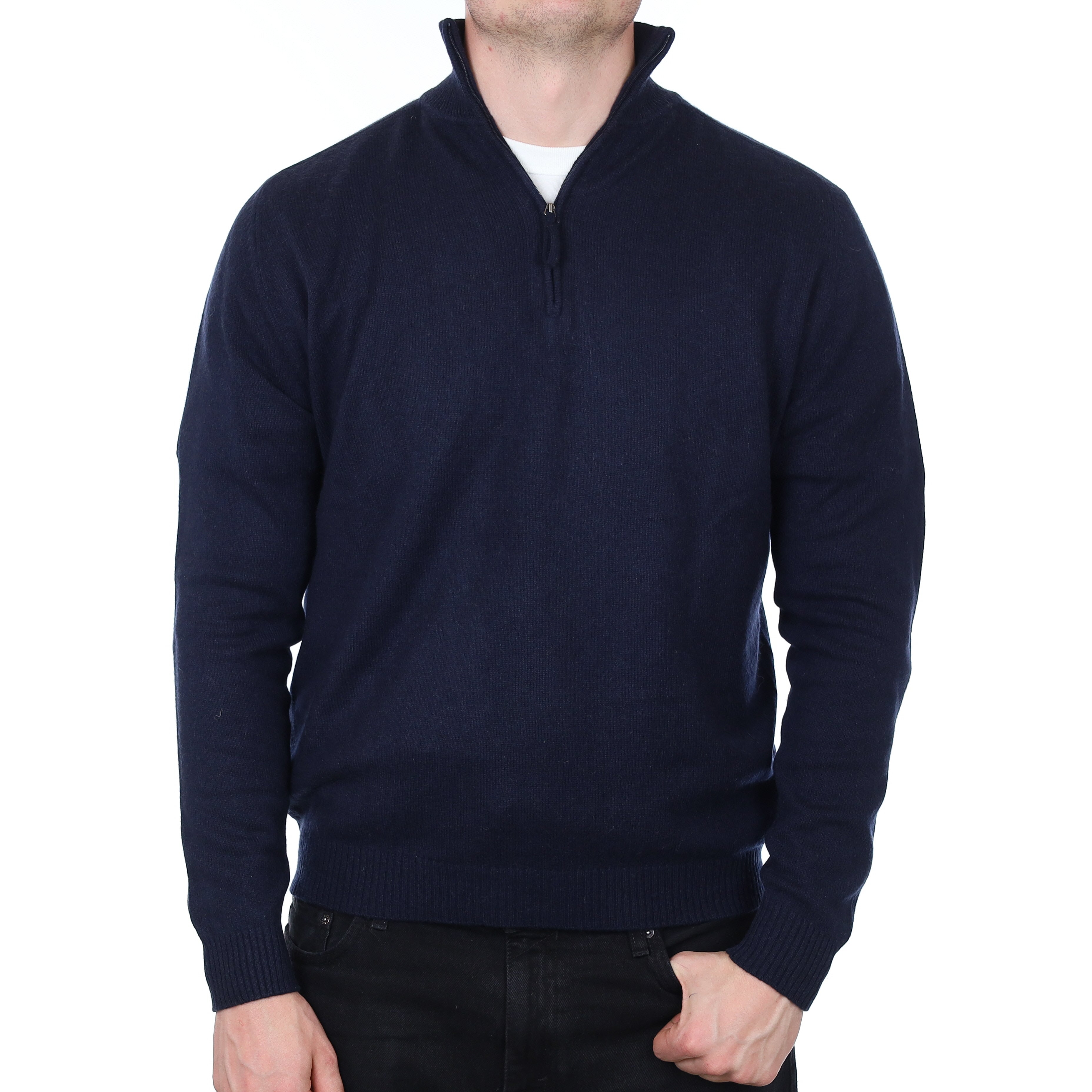Men's Navy Cashmere 1/4 Zip Jumper XL