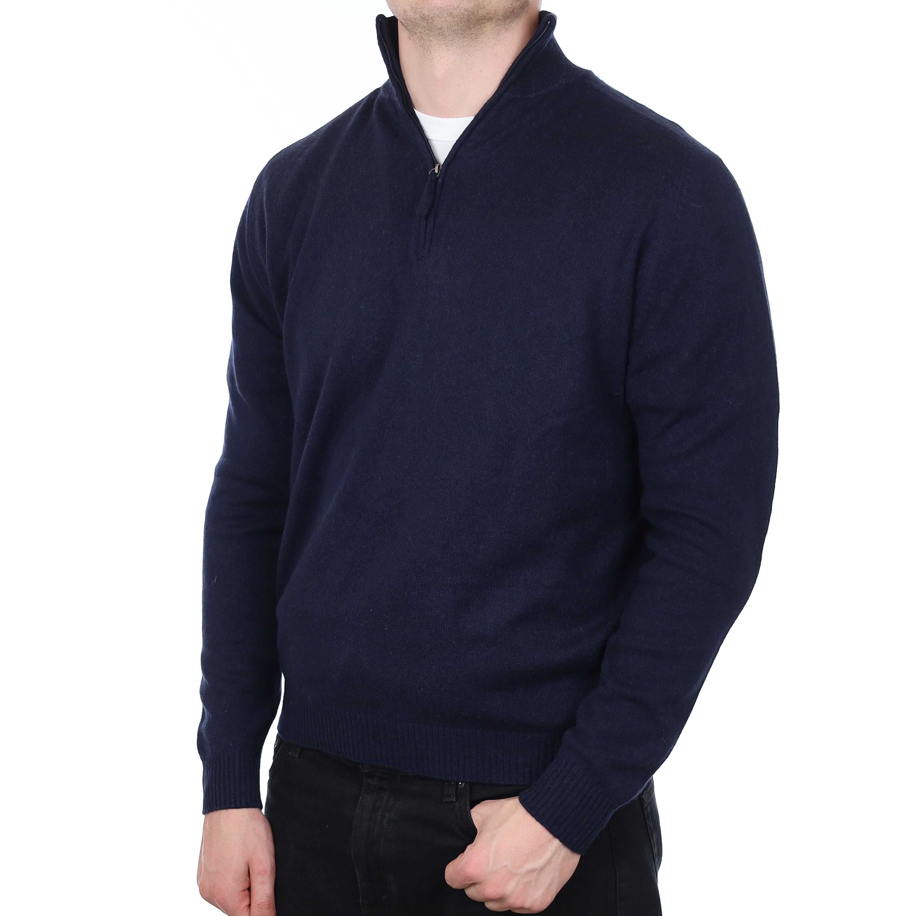Men's Navy Cashmere 1/4 Zip Jumper XL