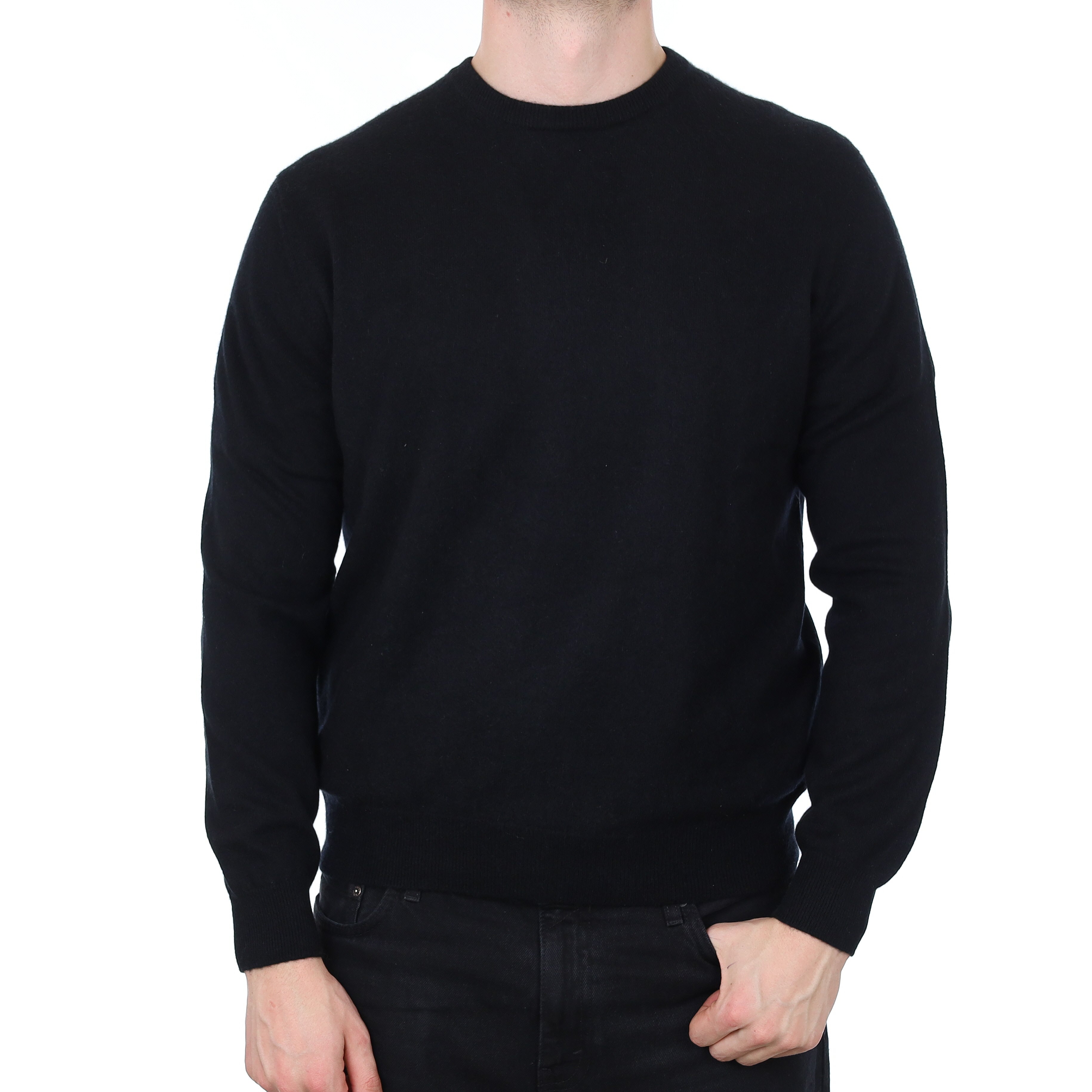 Men's Black Cashmere Crew Neck Jumper XL