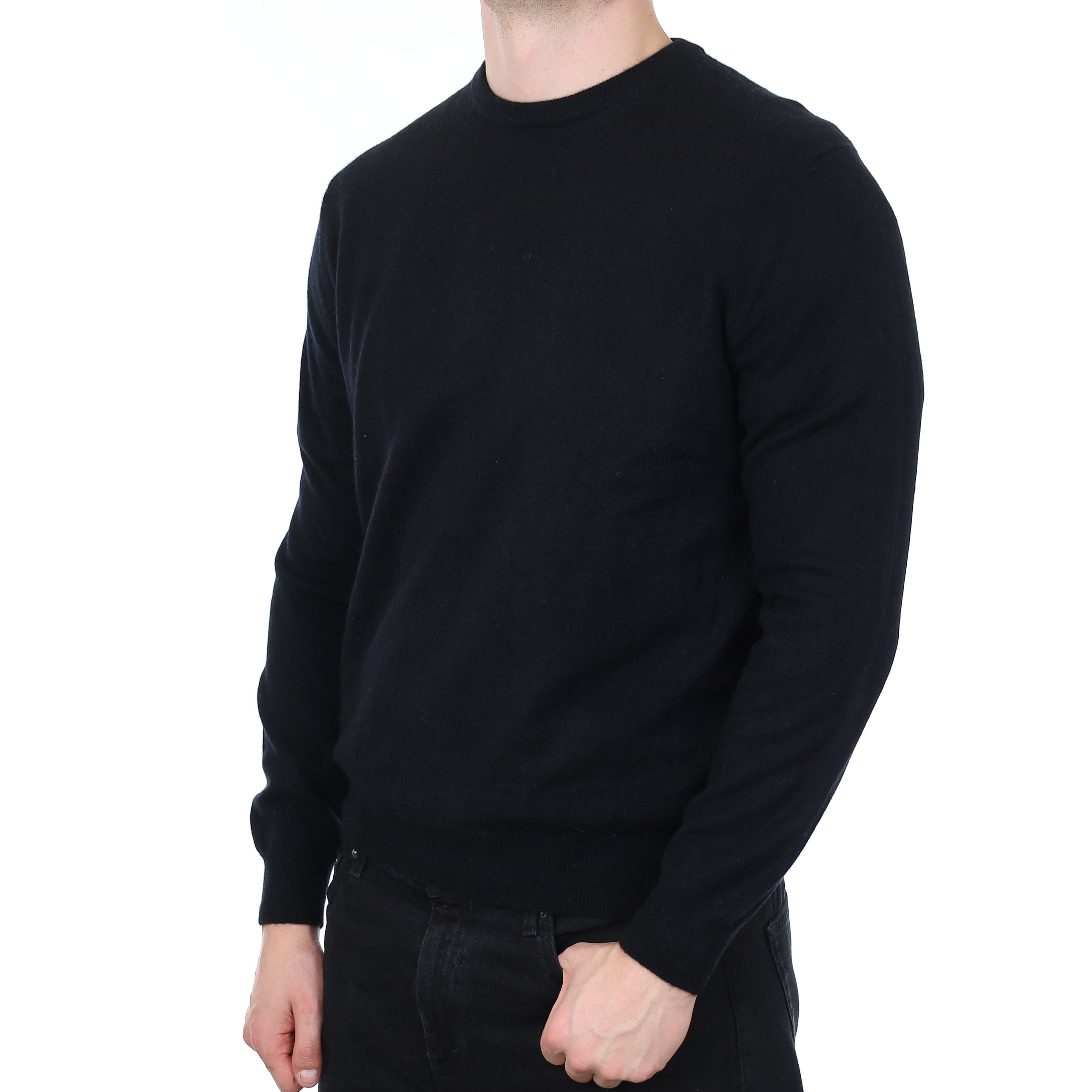 Men's Black Cashmere Crew Neck Jumper XL