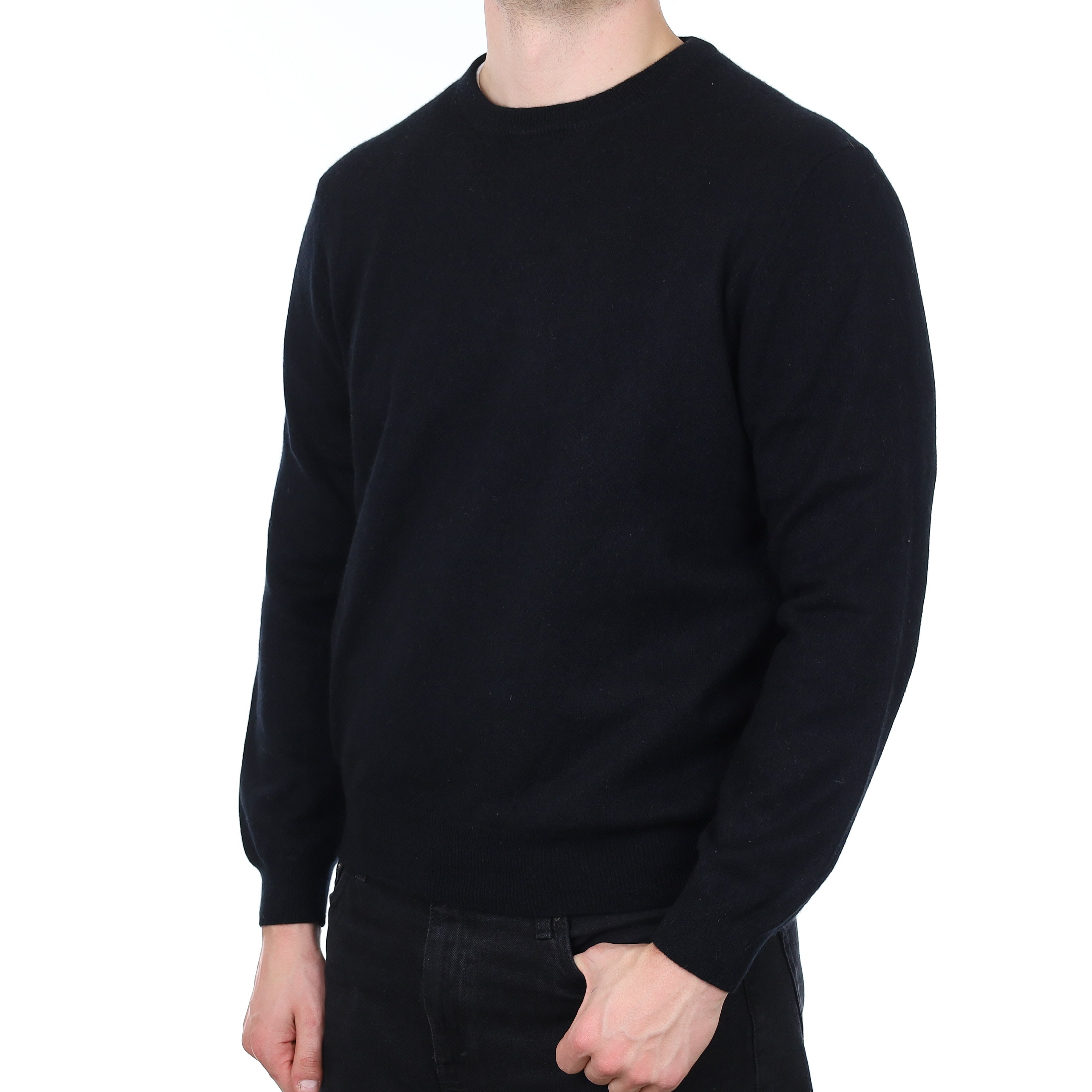 Men's Black Cashmere Crew Neck Jumper XL