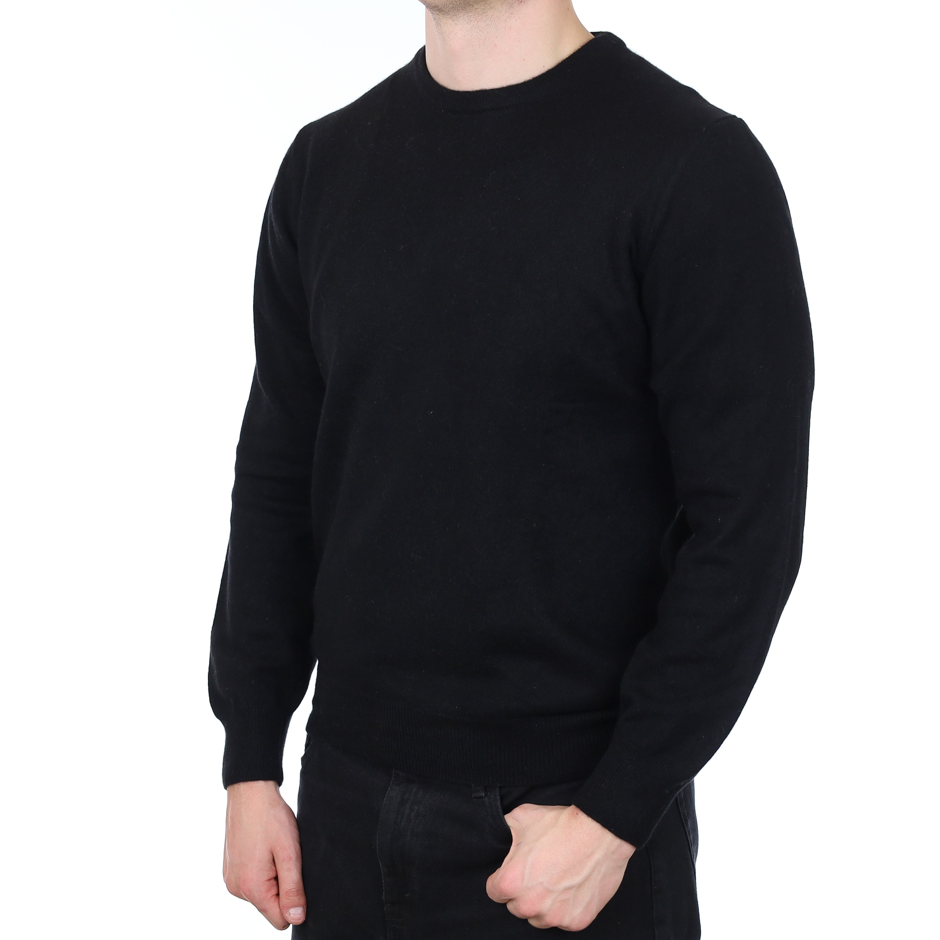 Men's Black Cashmere Crew Neck Jumper XL