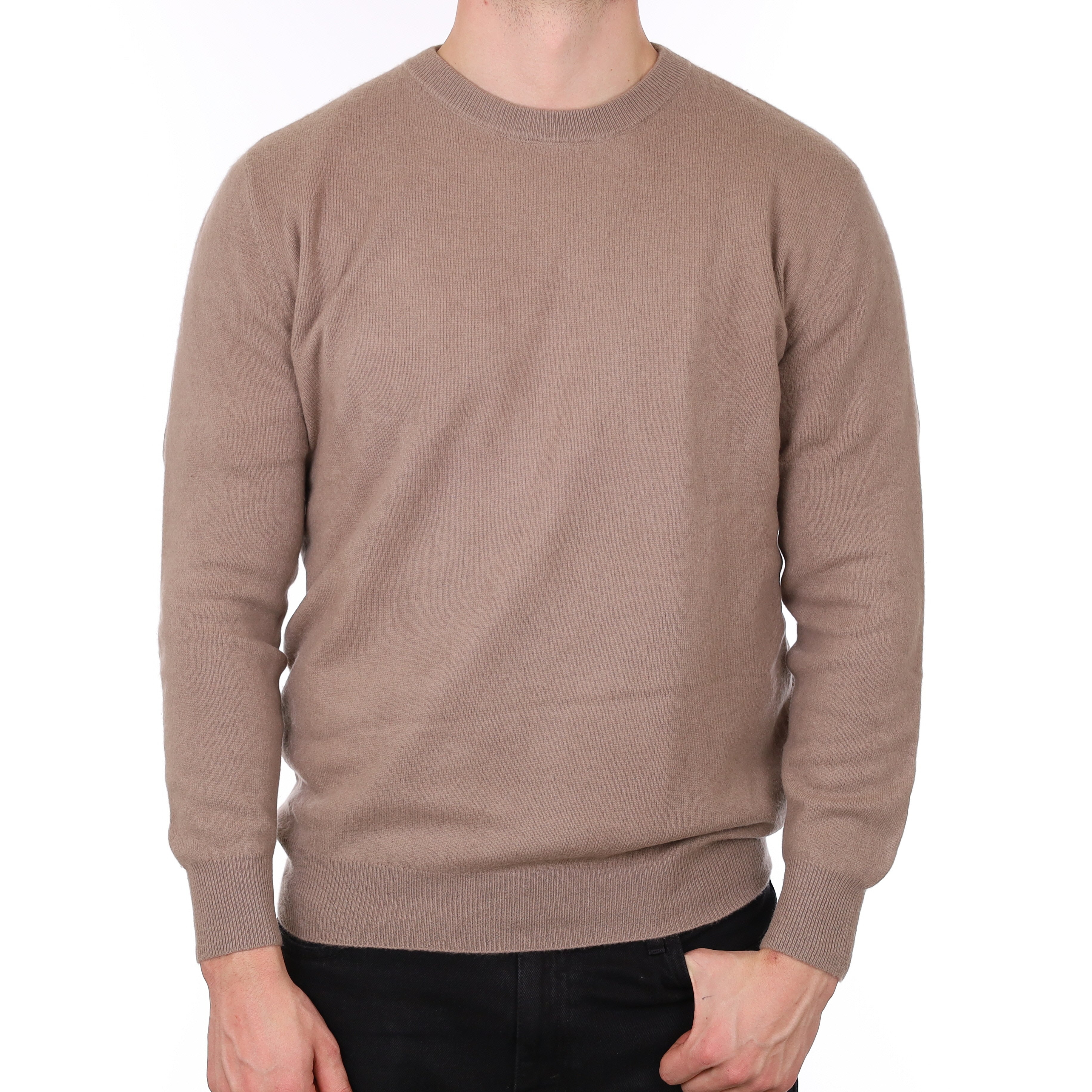Men's Taupe Brown Cashmere Crew Neck Jumper XL