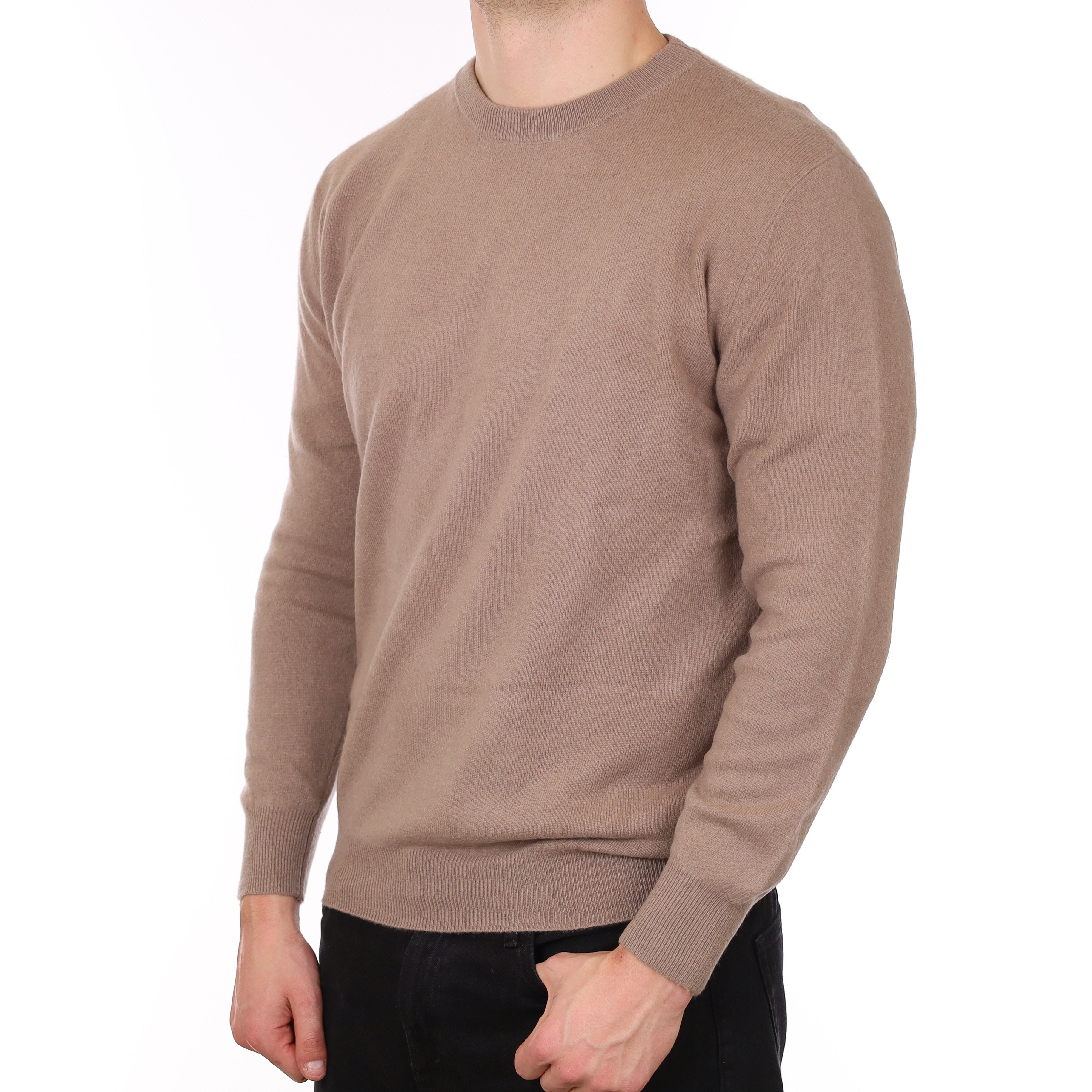 Men's Taupe Brown Cashmere Crew Neck Jumper XL