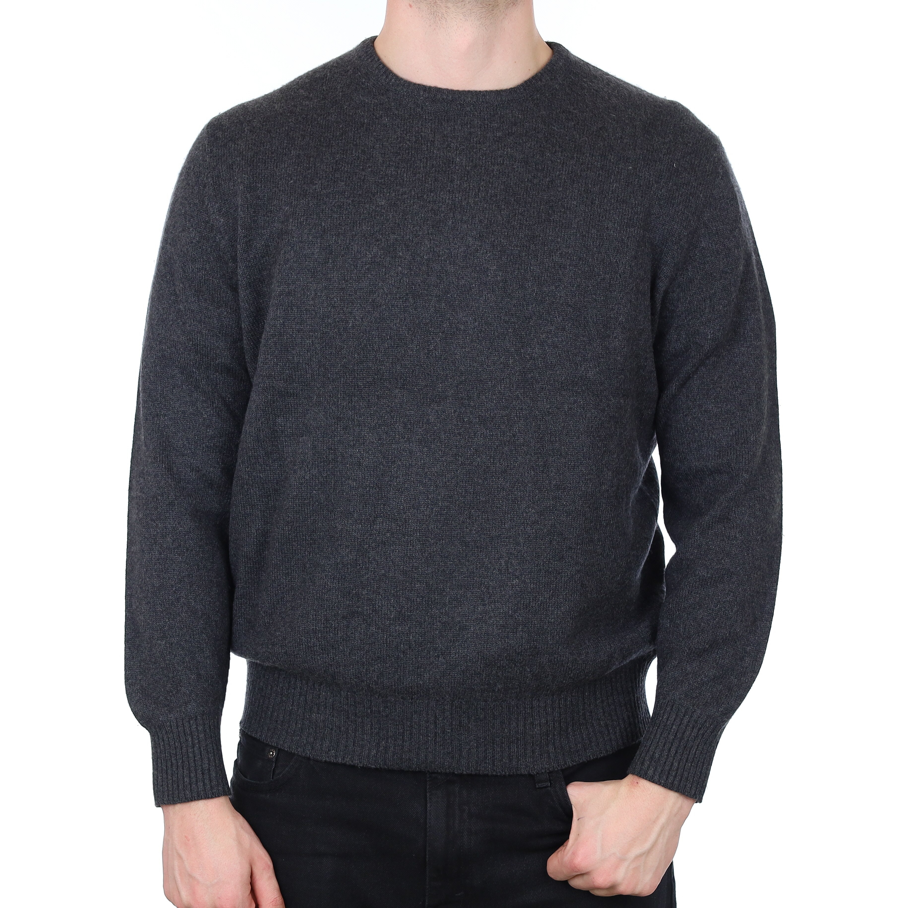 Men's Granite Grey Heavy Knit Cashmere Crew Neck Jumper XL