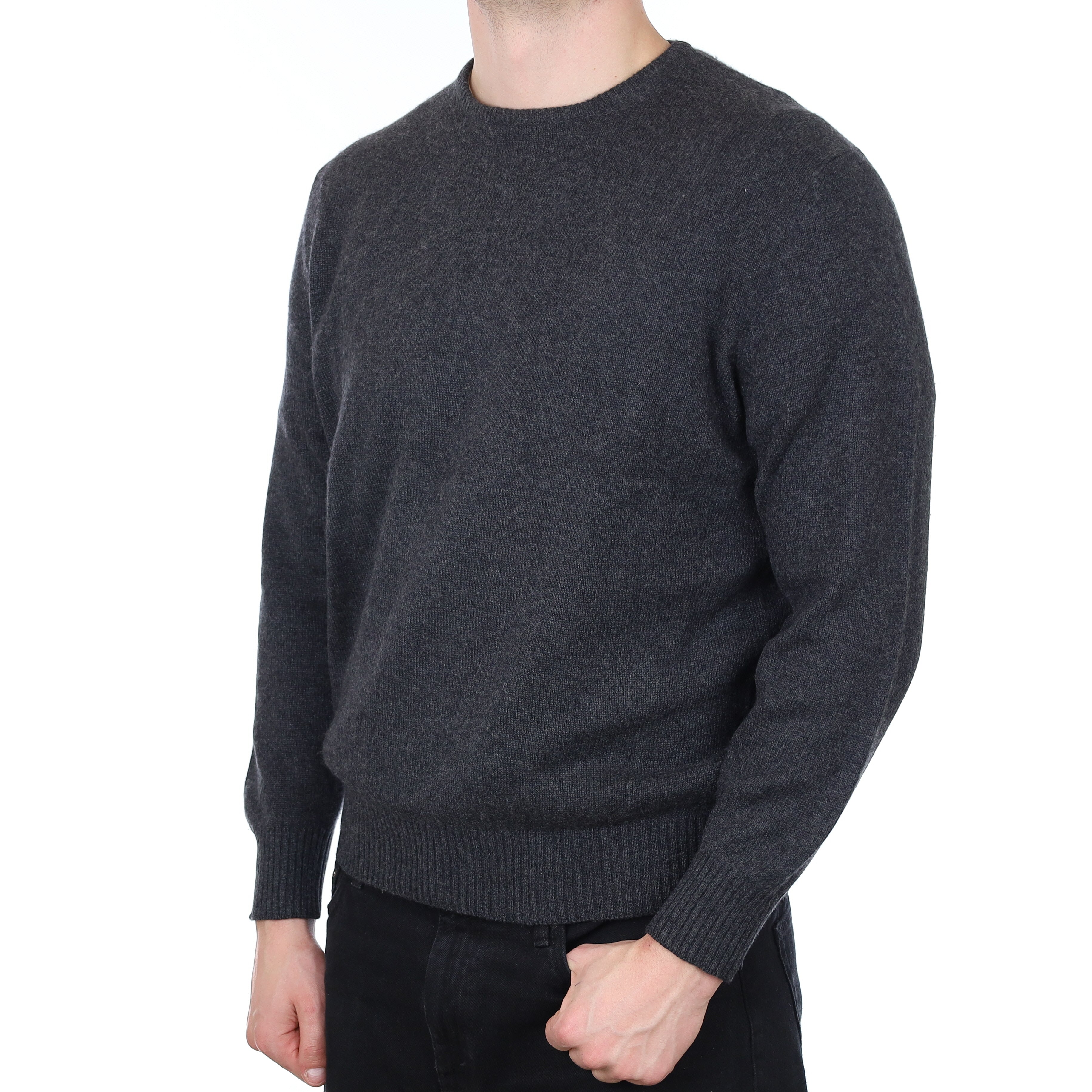 Men's Granite Grey Heavy Knit Cashmere Crew Neck Jumper XL