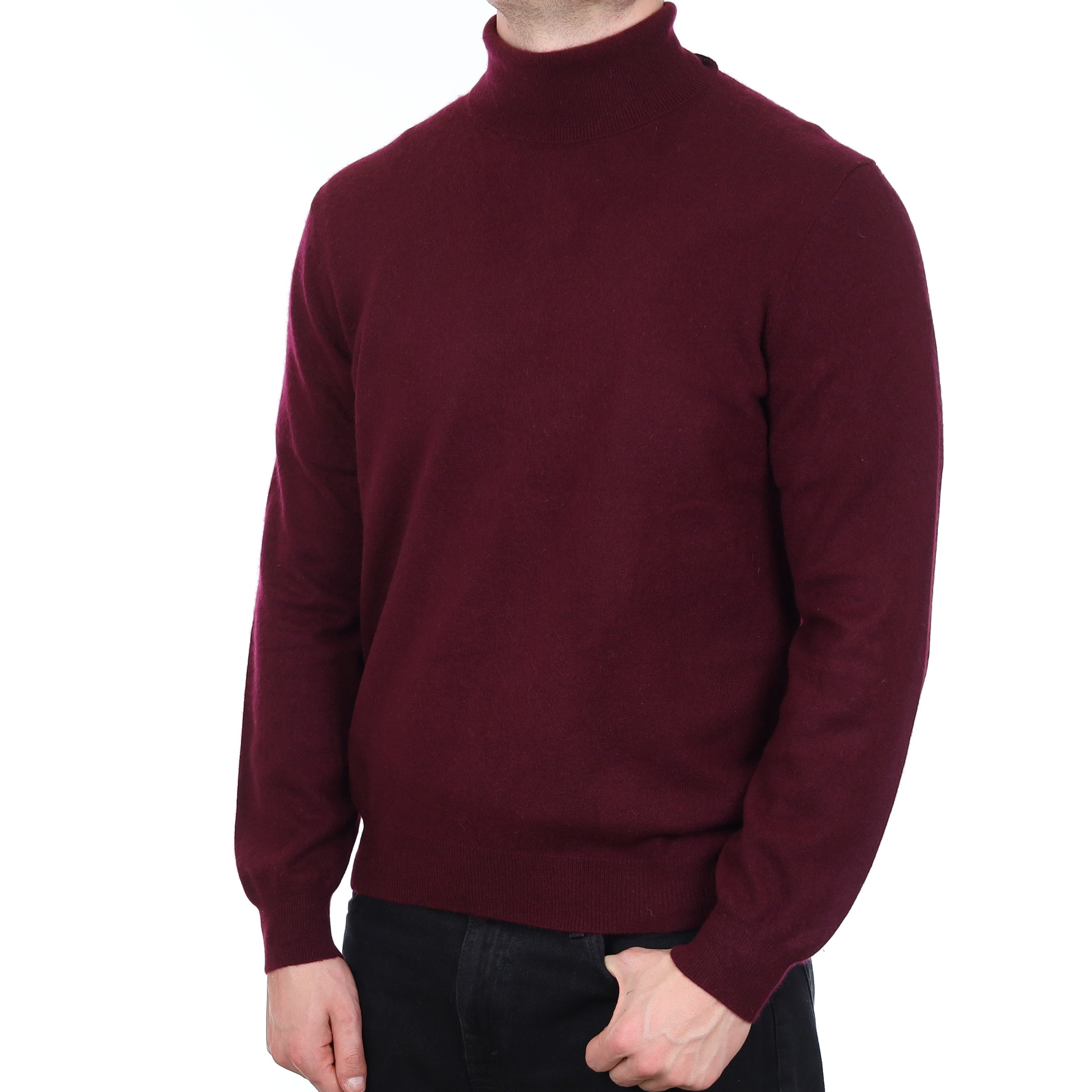 Men's Mulberry Purple Cashmere Polo Neck Jumper XXL