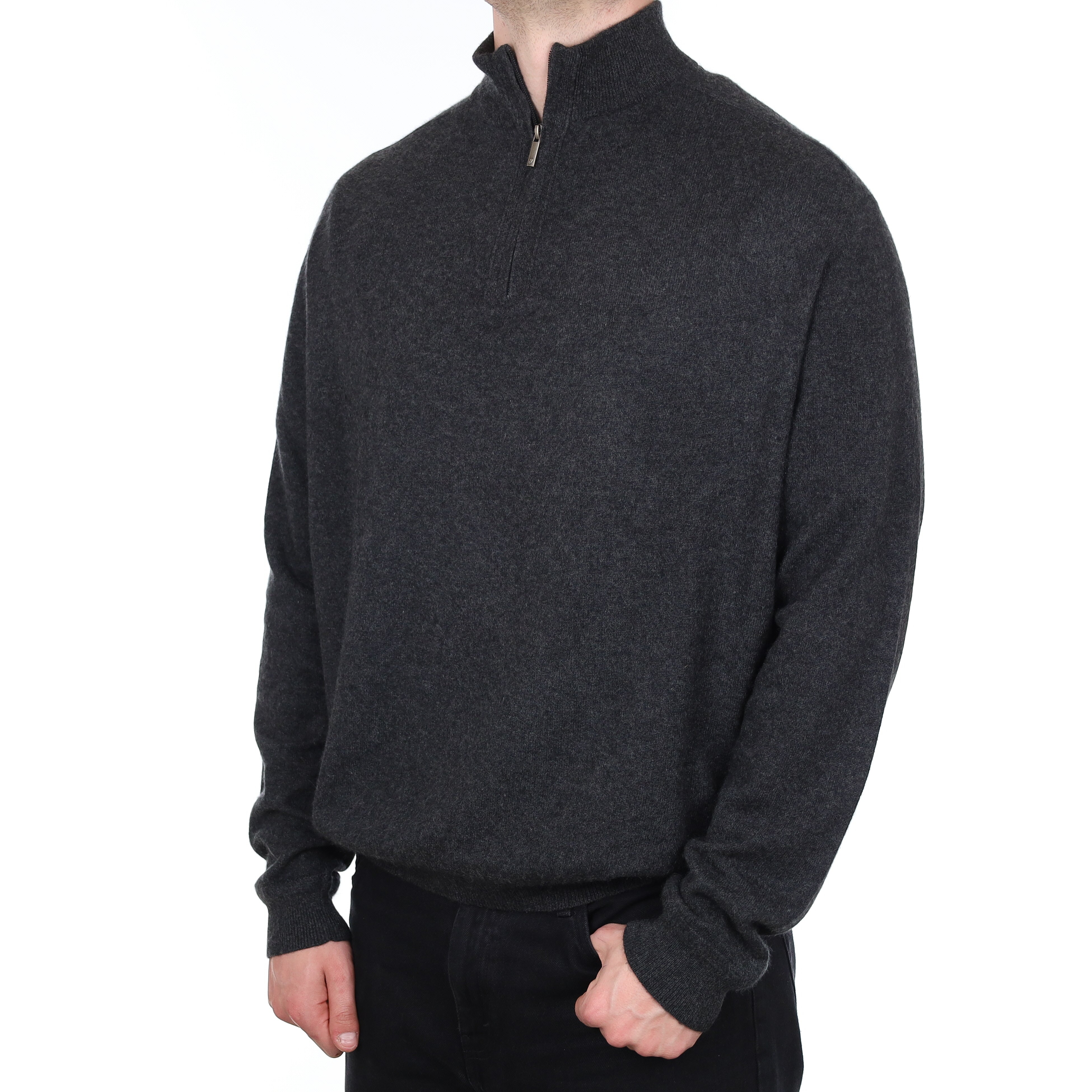Men's Charcoal Grey Cashmere 1/4 Zip Jumper XXXL