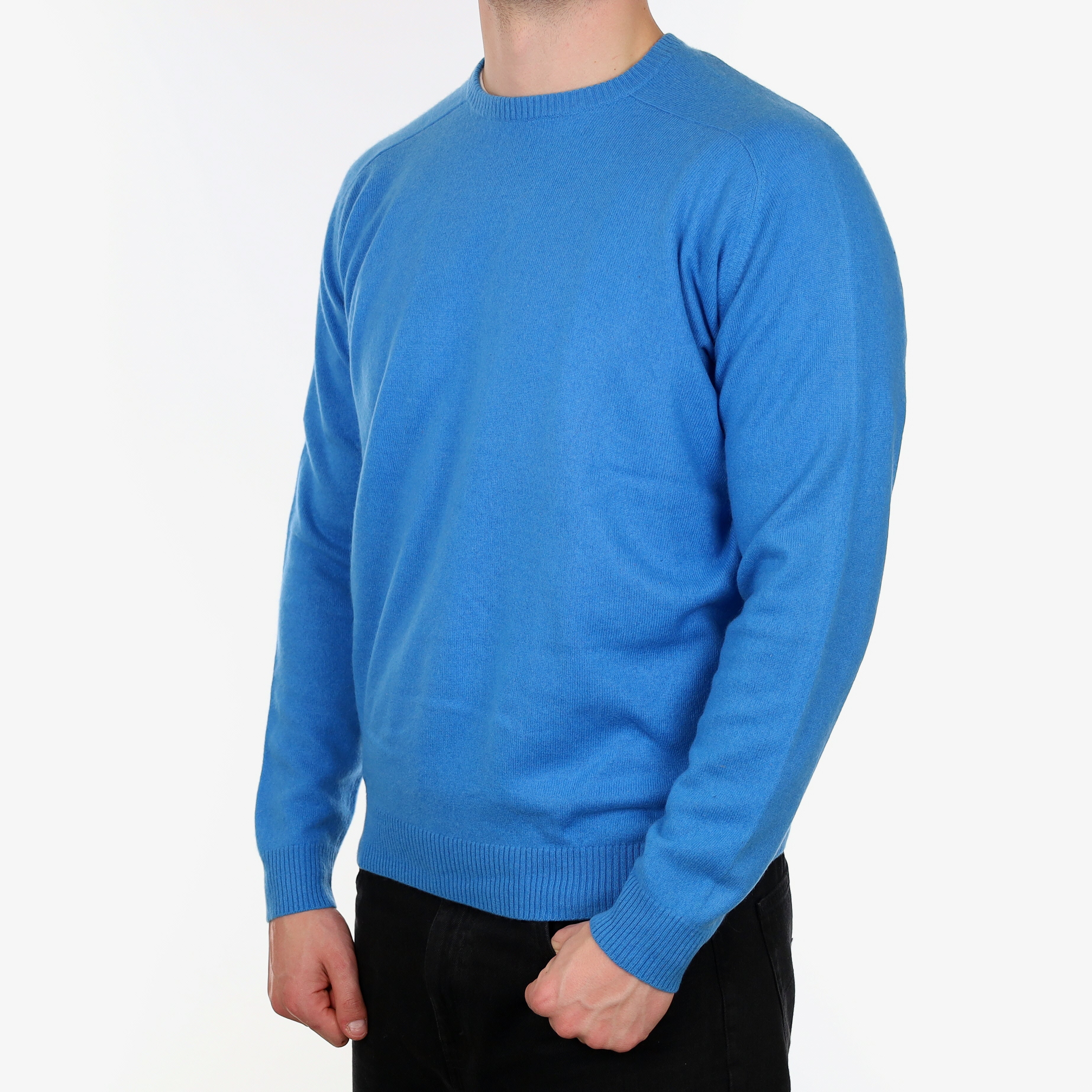 Men's Mediterranean Blue Cashmere Crew Neck Jumper XXL