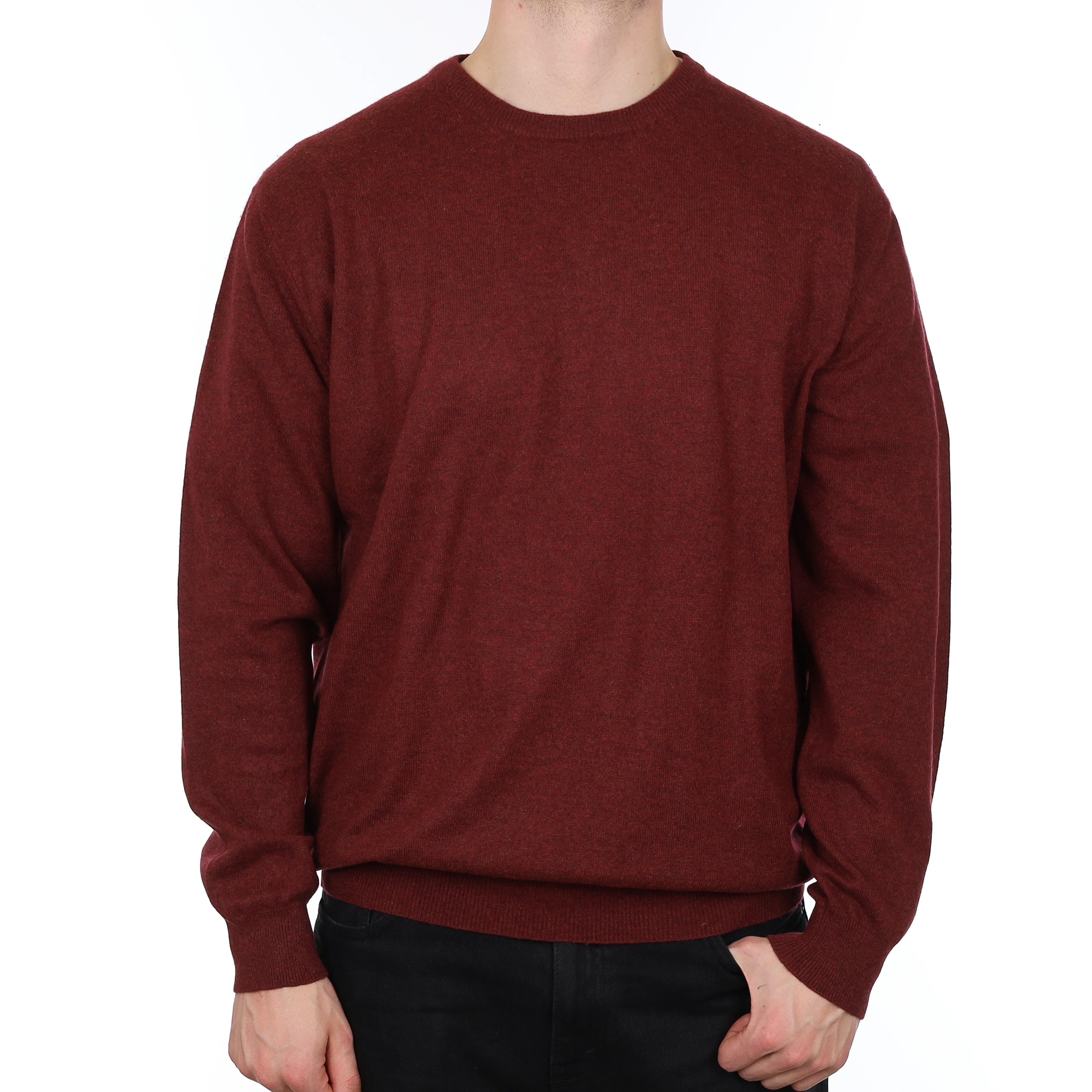 Men's Wine Red Marl Cashmere Crew Neck Jumper XXL