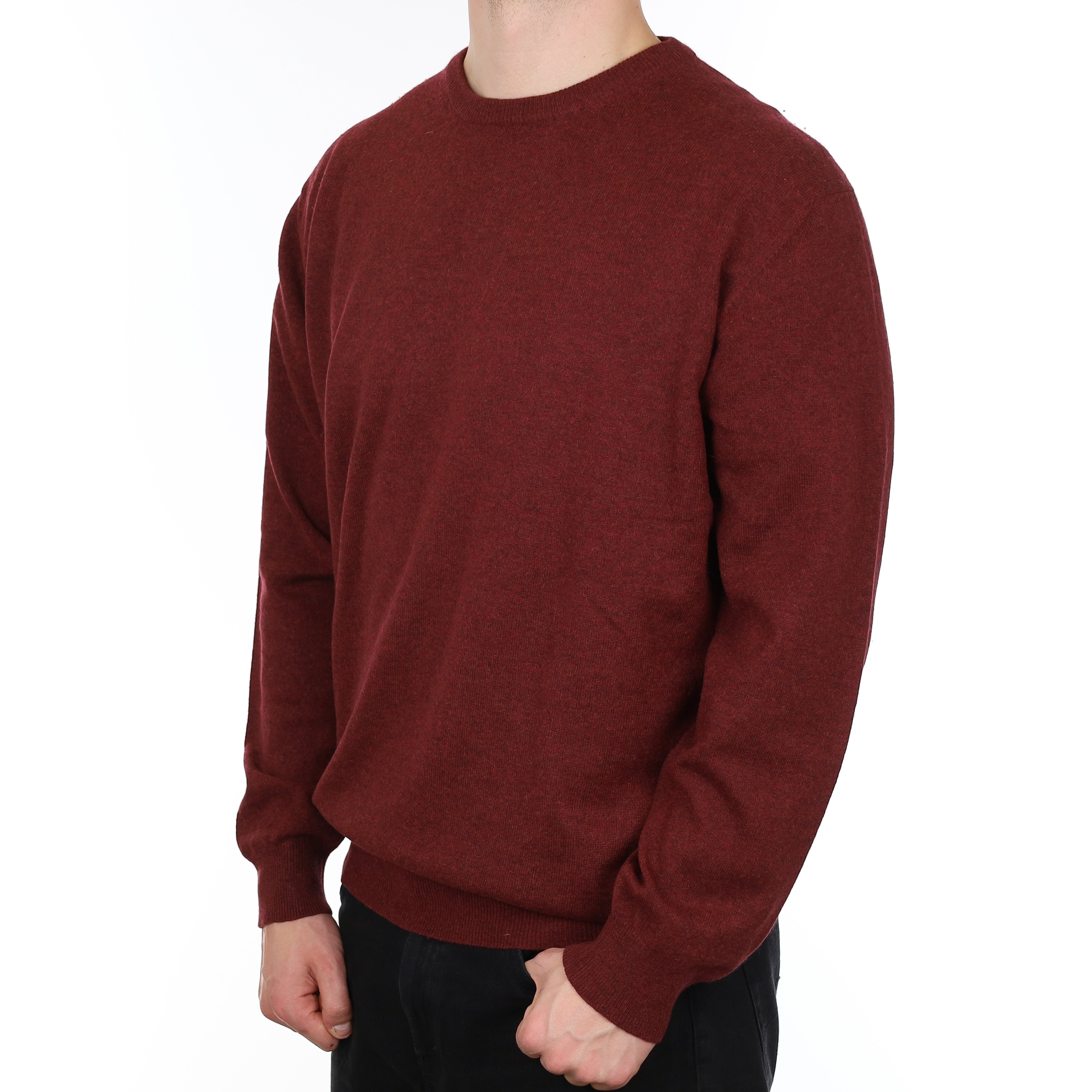 Men's Wine Red Marl Cashmere Crew Neck Jumper XXL