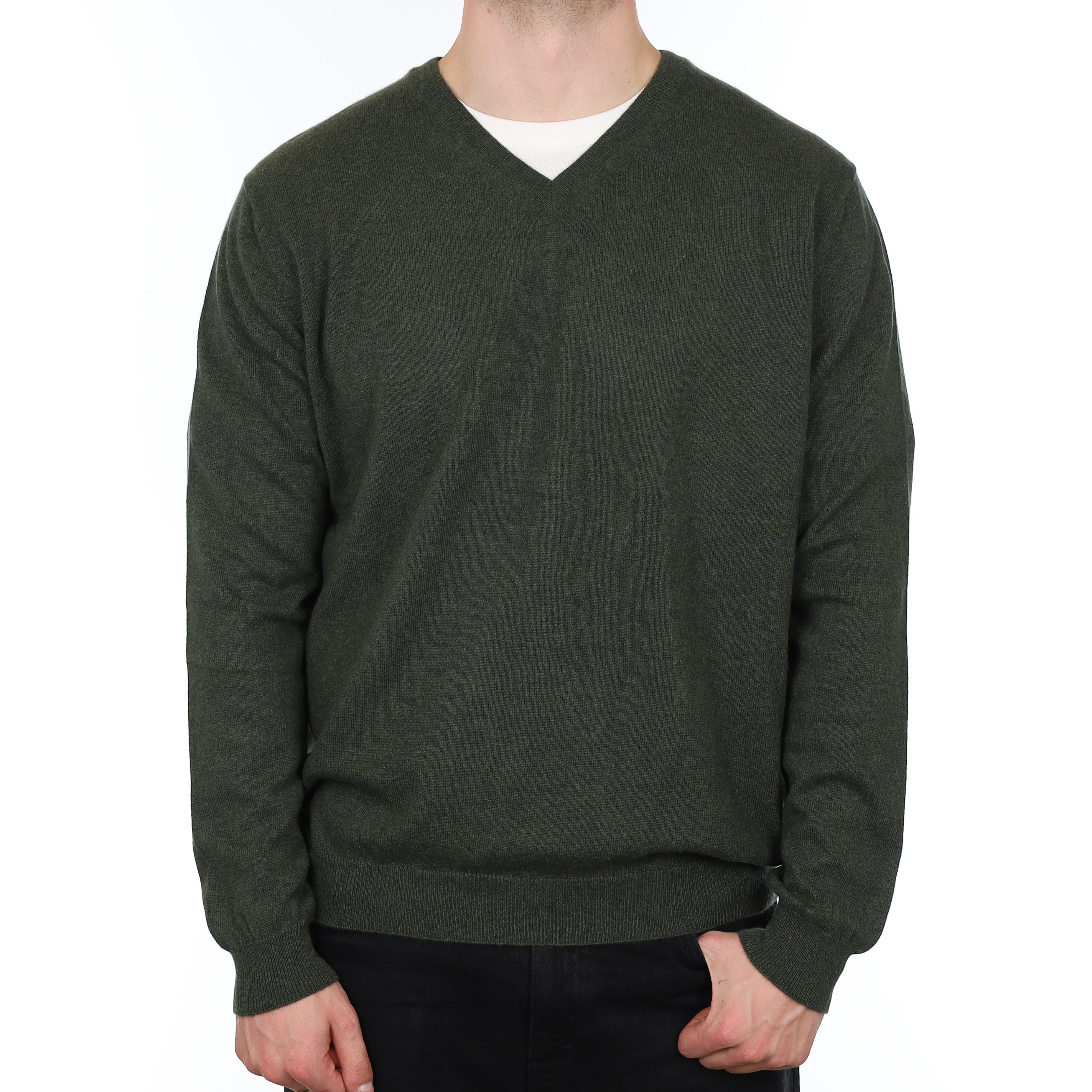 Men's Country Green Marl Cashmere V Neck Jumper XXL