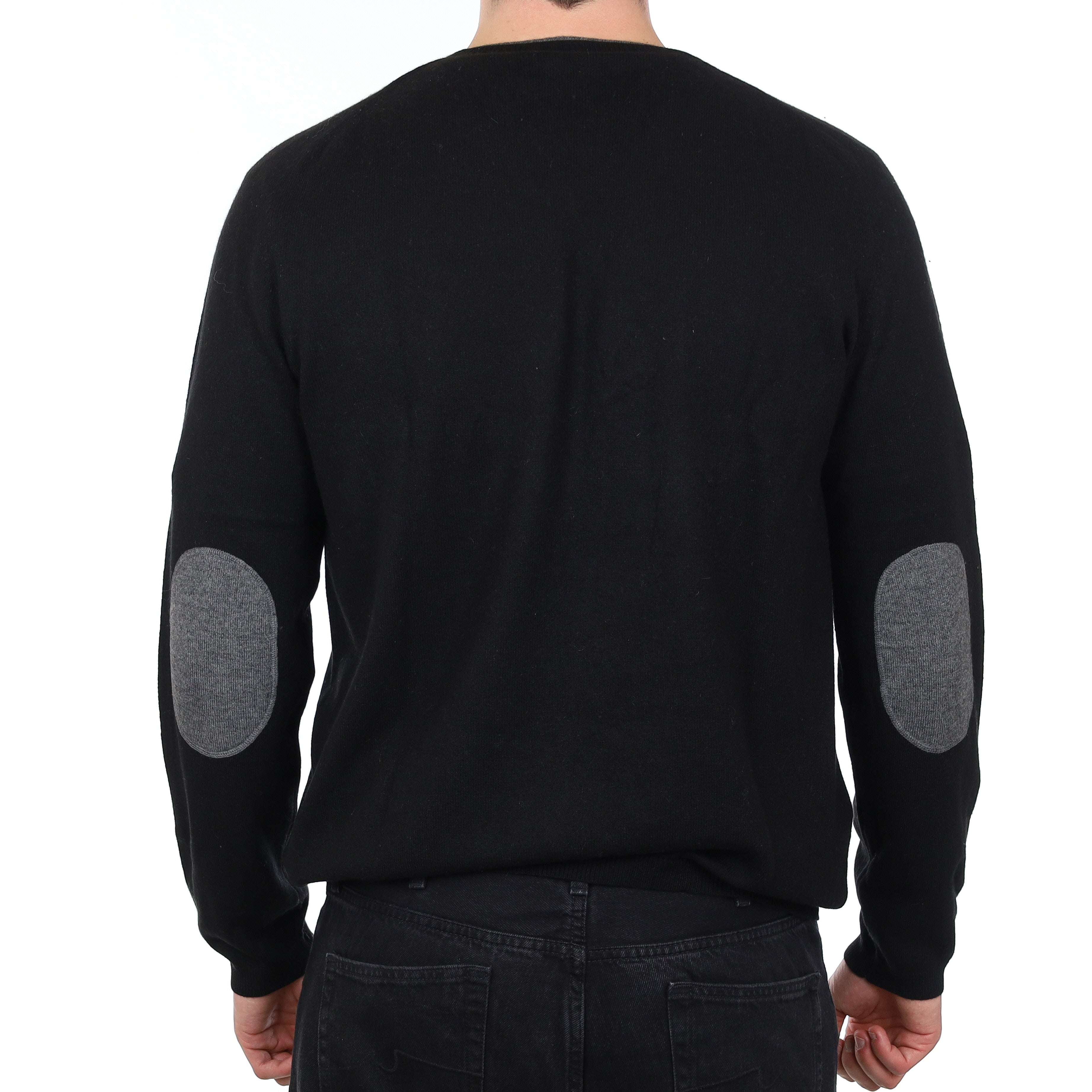 Men's Black Grey Trim Cashmere V Neck Jumper XXL