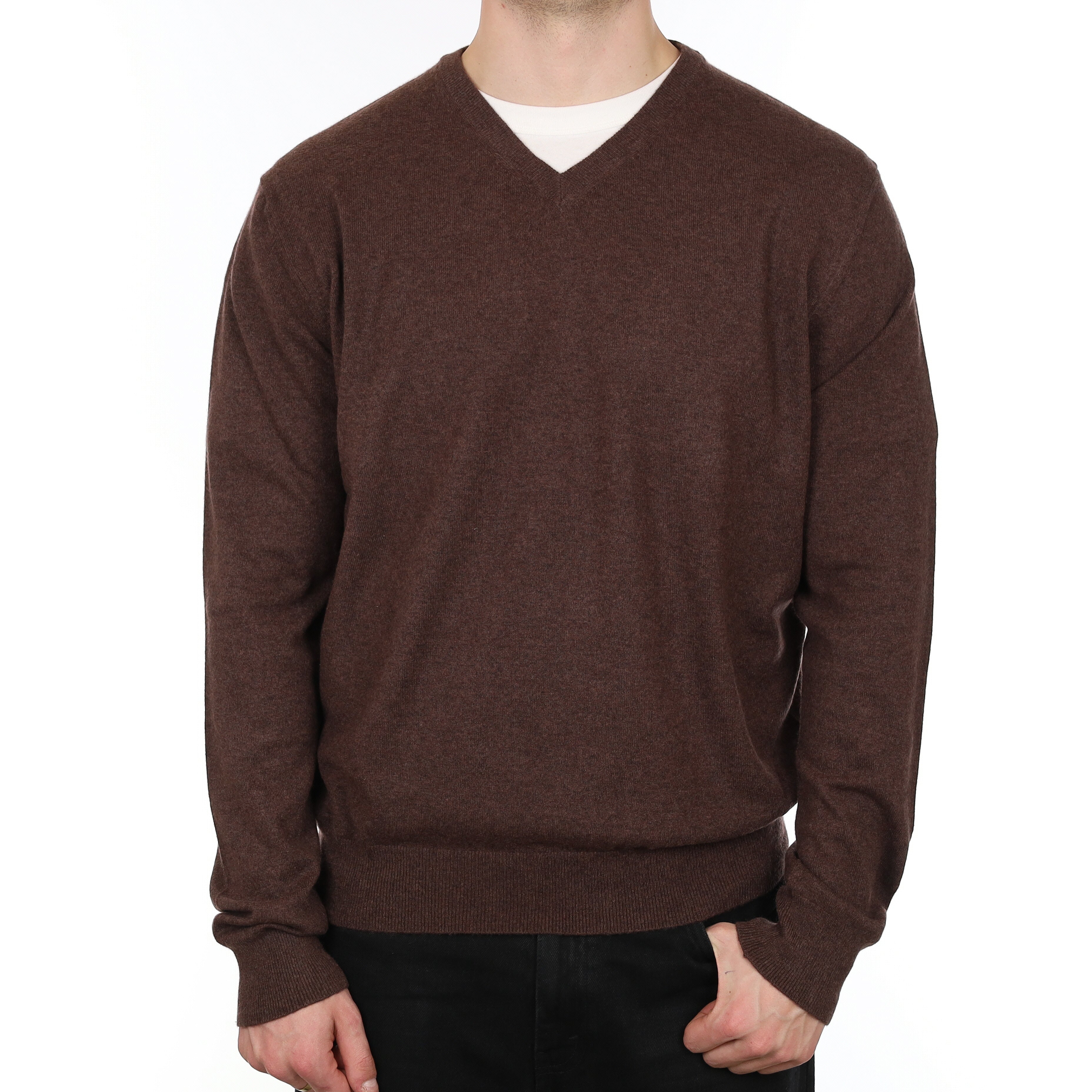 Men's Black Coffee Brown Cashmere V Neck Jumper XXL
