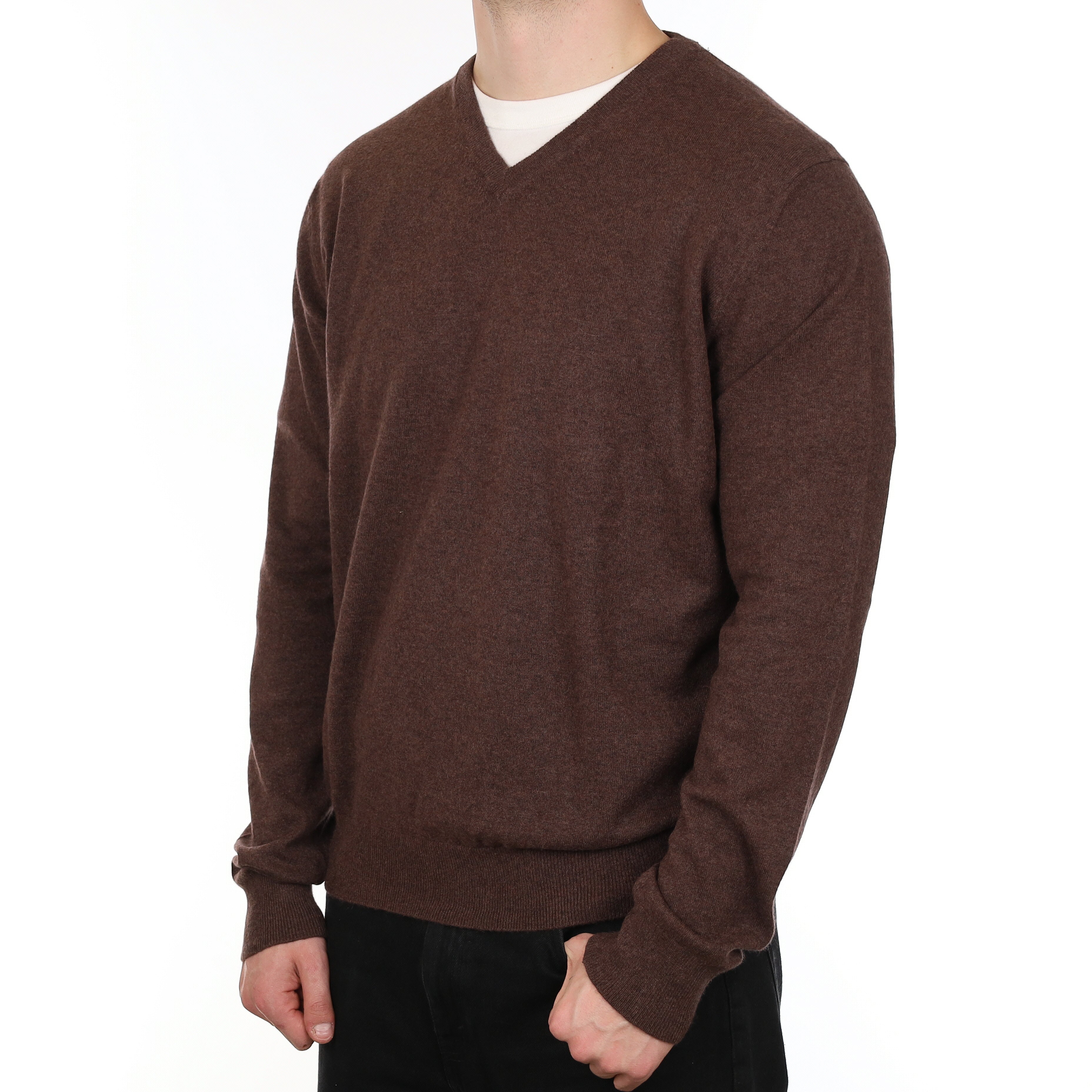 Men's Black Coffee Brown Cashmere V Neck Jumper XXL