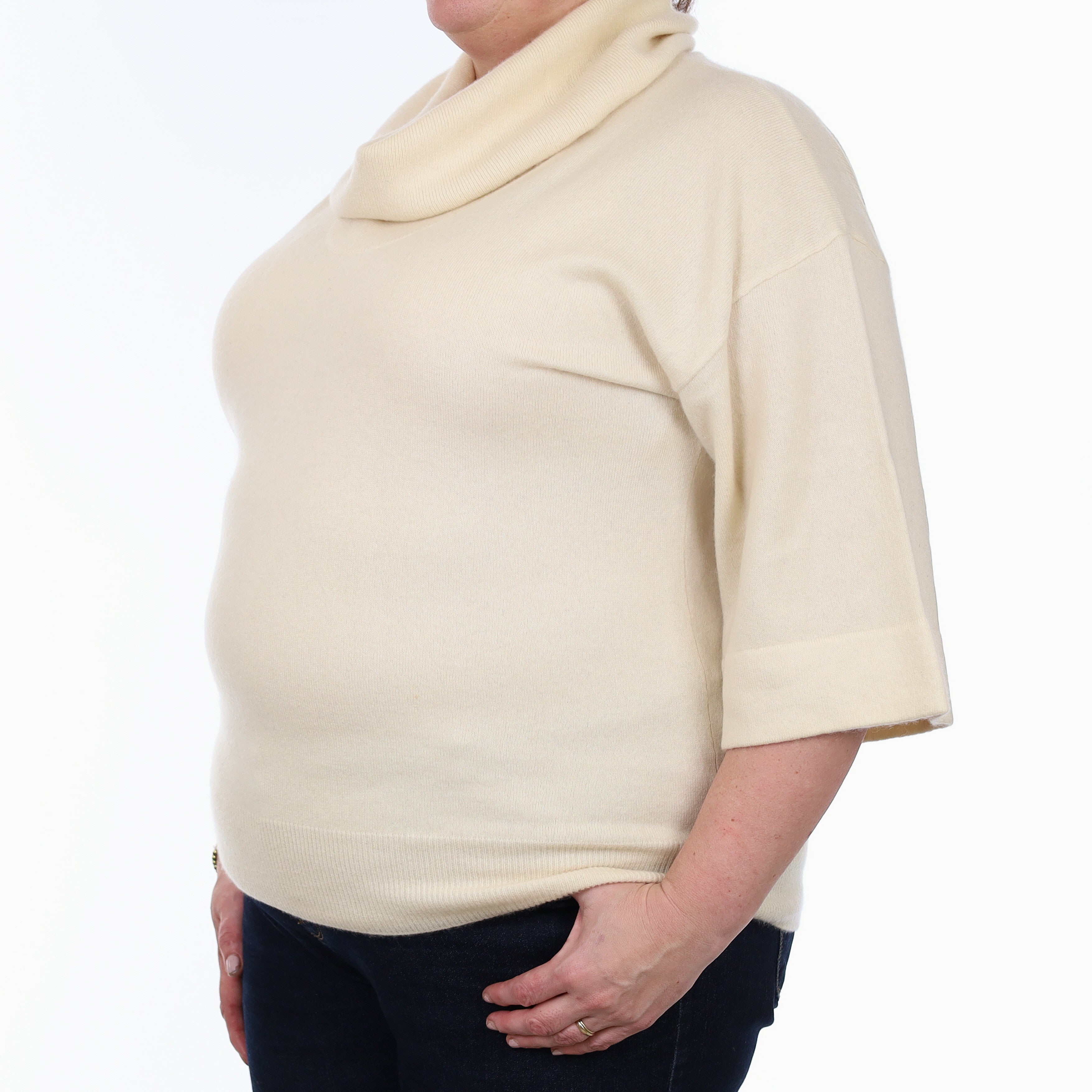 Ivory Cashmere 1/2 Sleeve Cowl Neck Jumper Extra Large