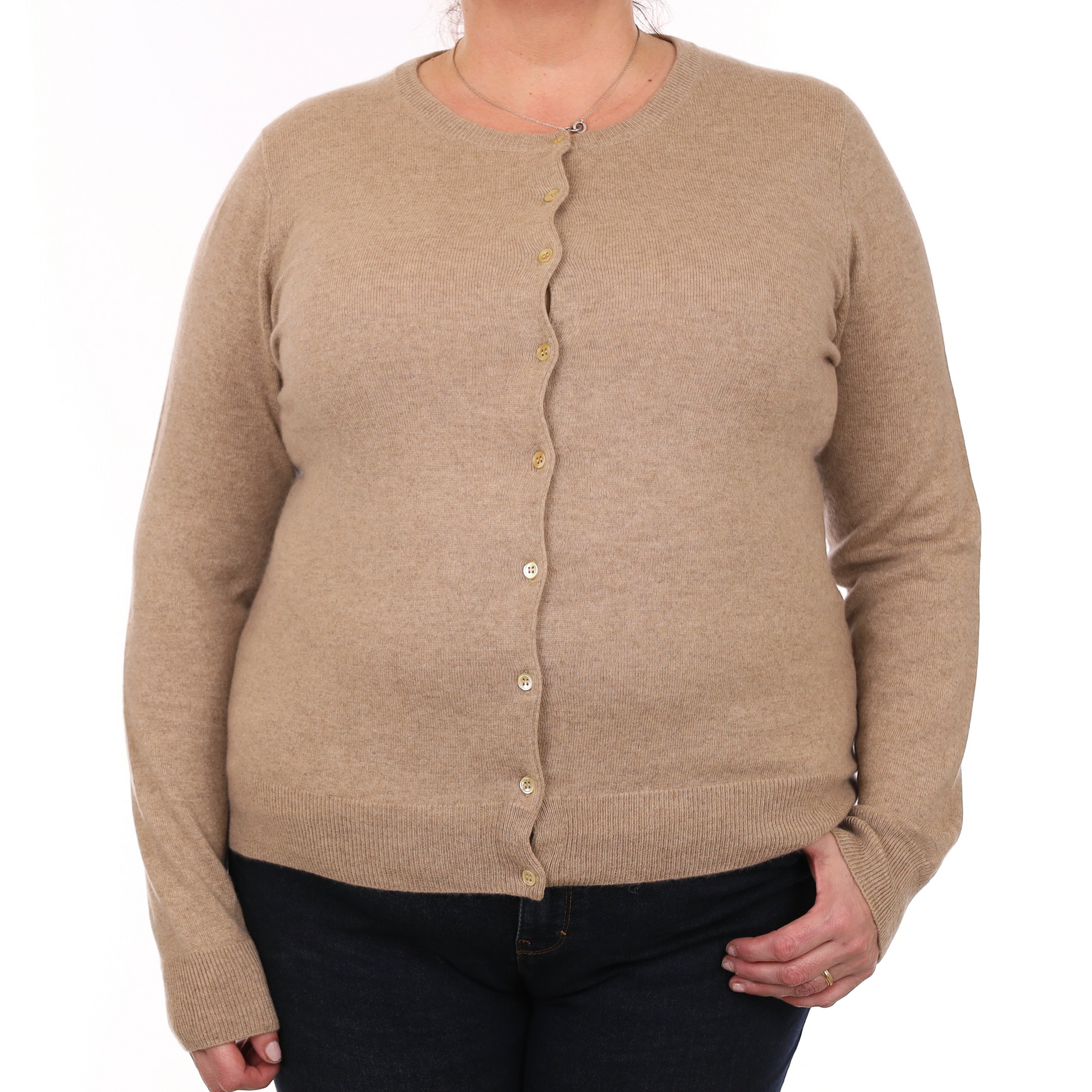 Taupe Brown Cashmere Crew Neck Cardigan Extra Large