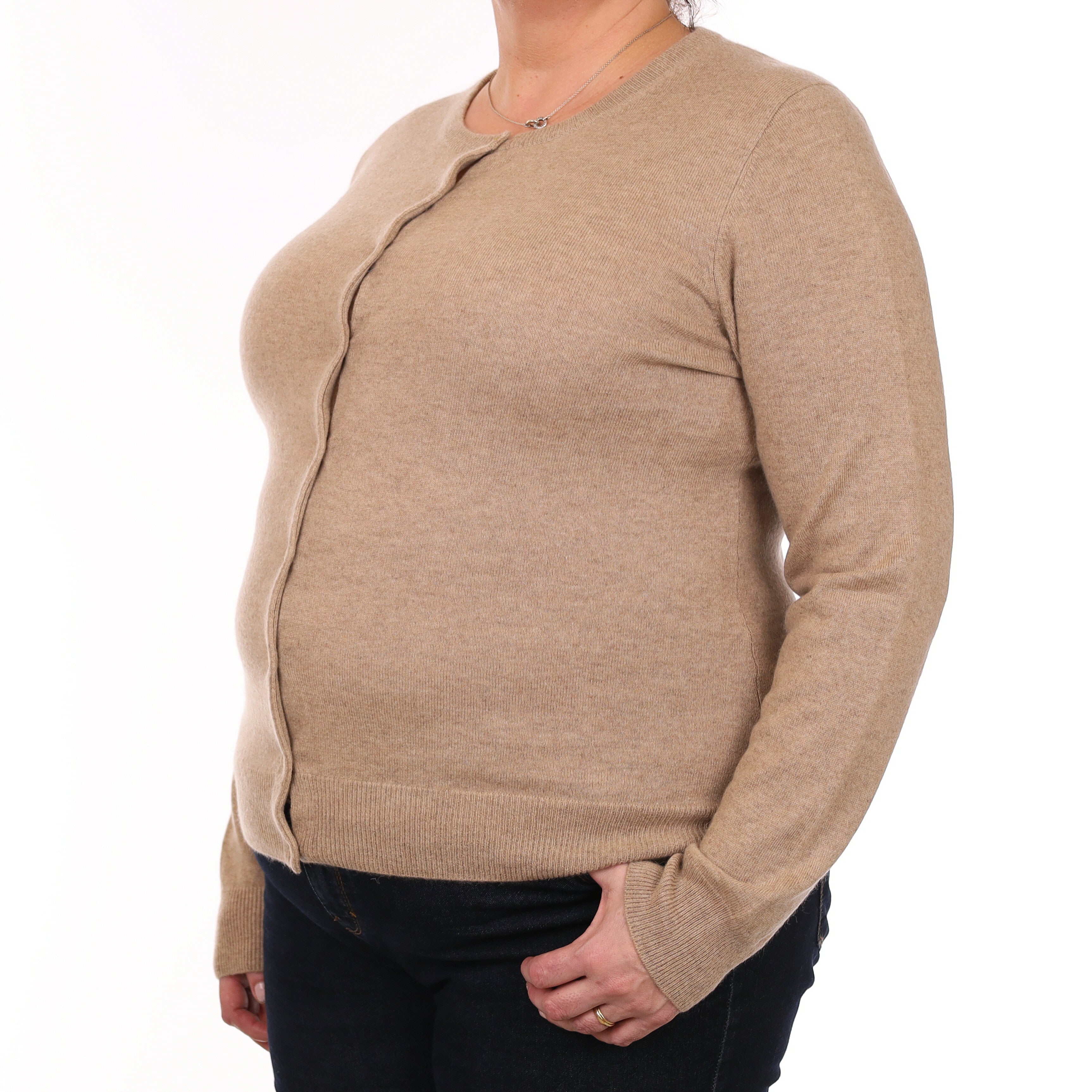 Taupe Brown Cashmere Crew Neck Cardigan Extra Large