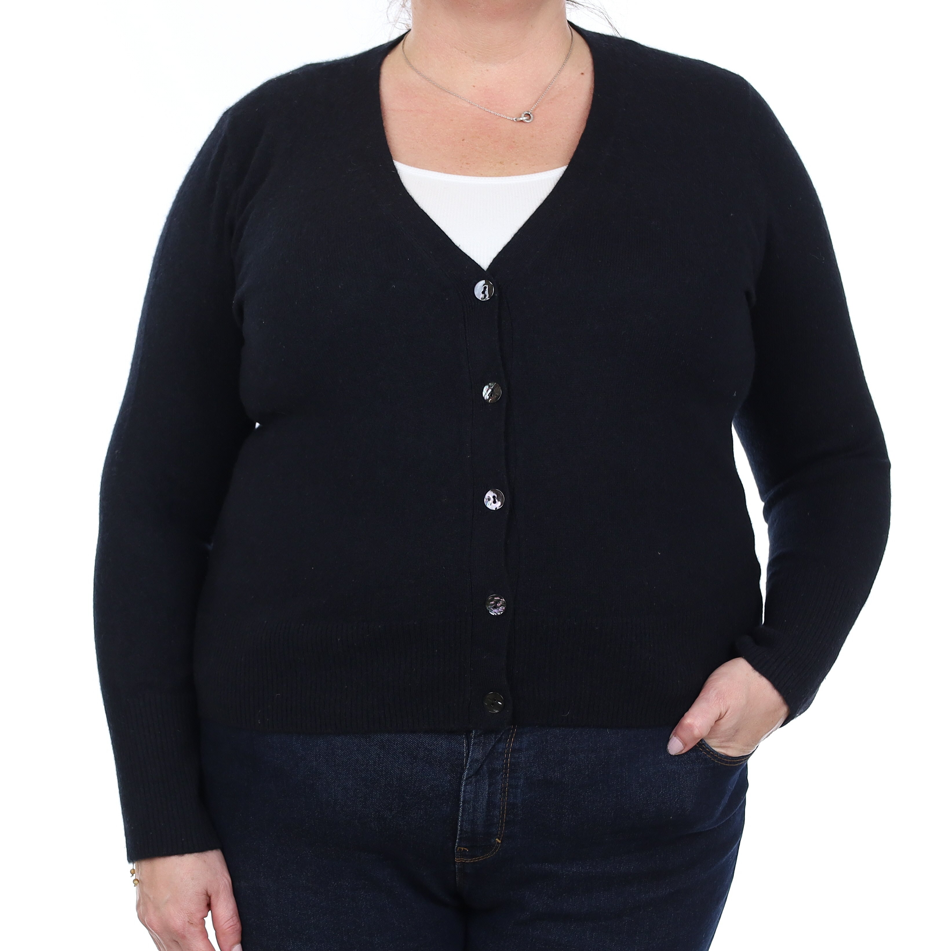 Black Cashmere V Neck Cardigan Extra Large
