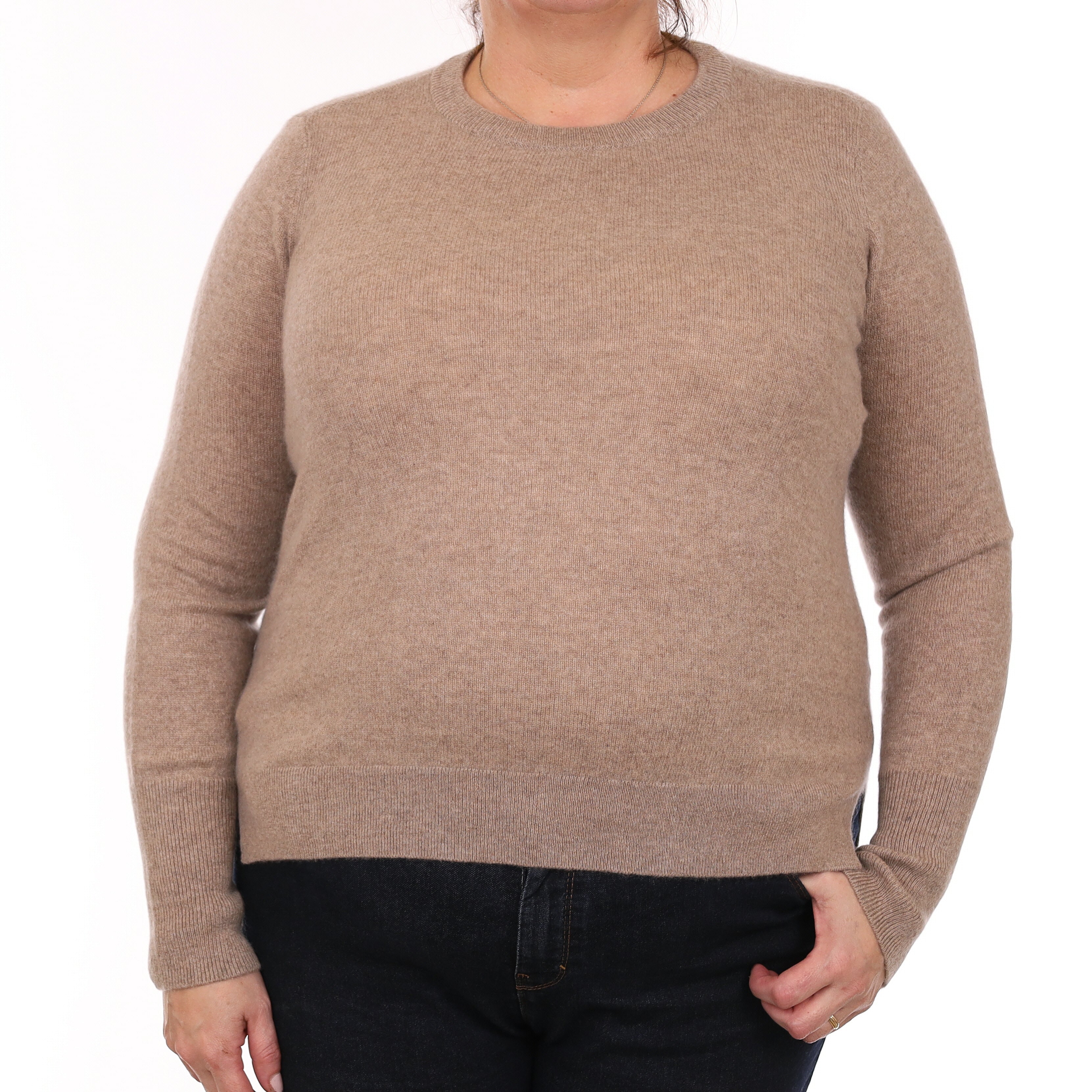 Mink Brown Cashmere Crew Neck Jumper Extra Large