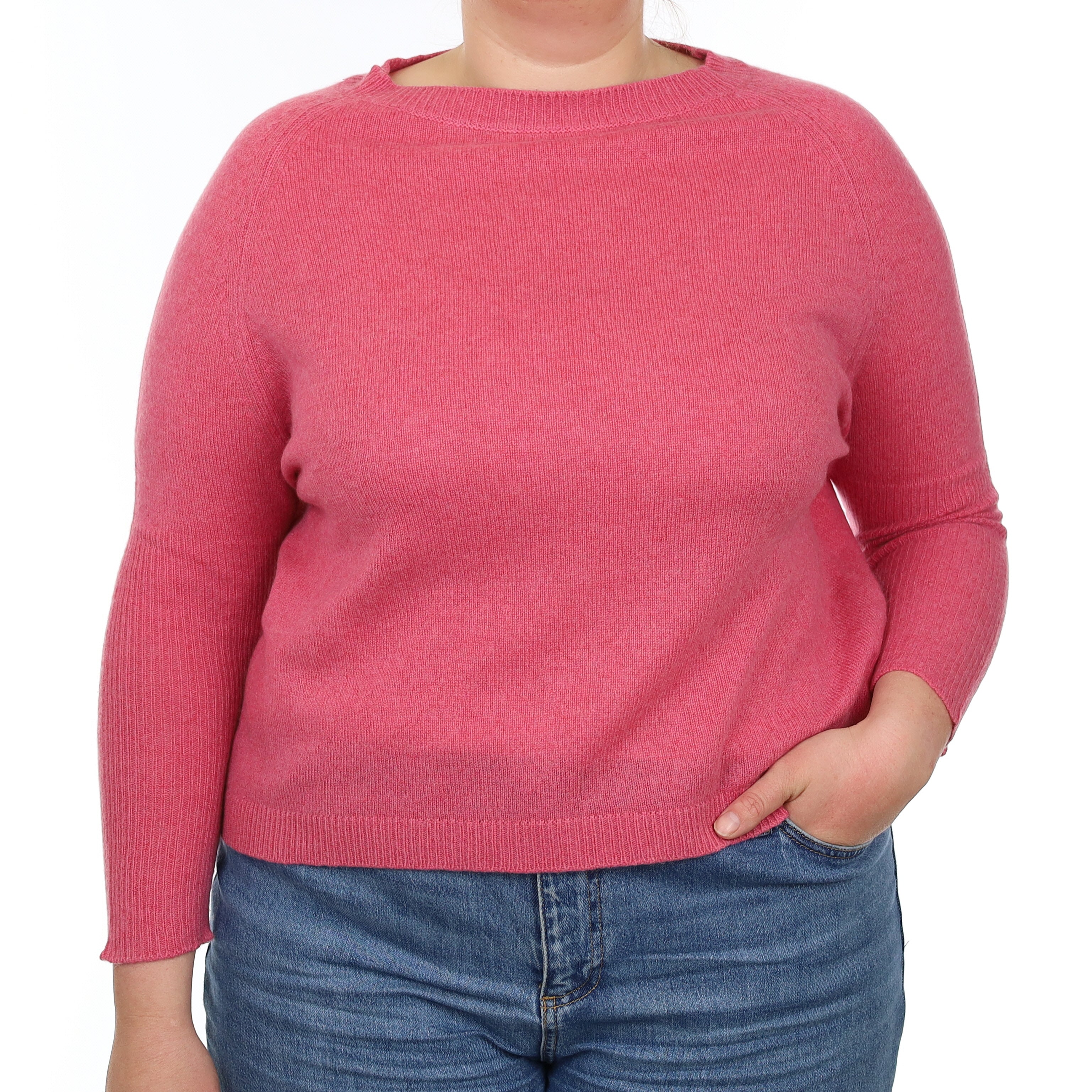 Loganberry Pink Cashmere Boat Neck Jumper Large