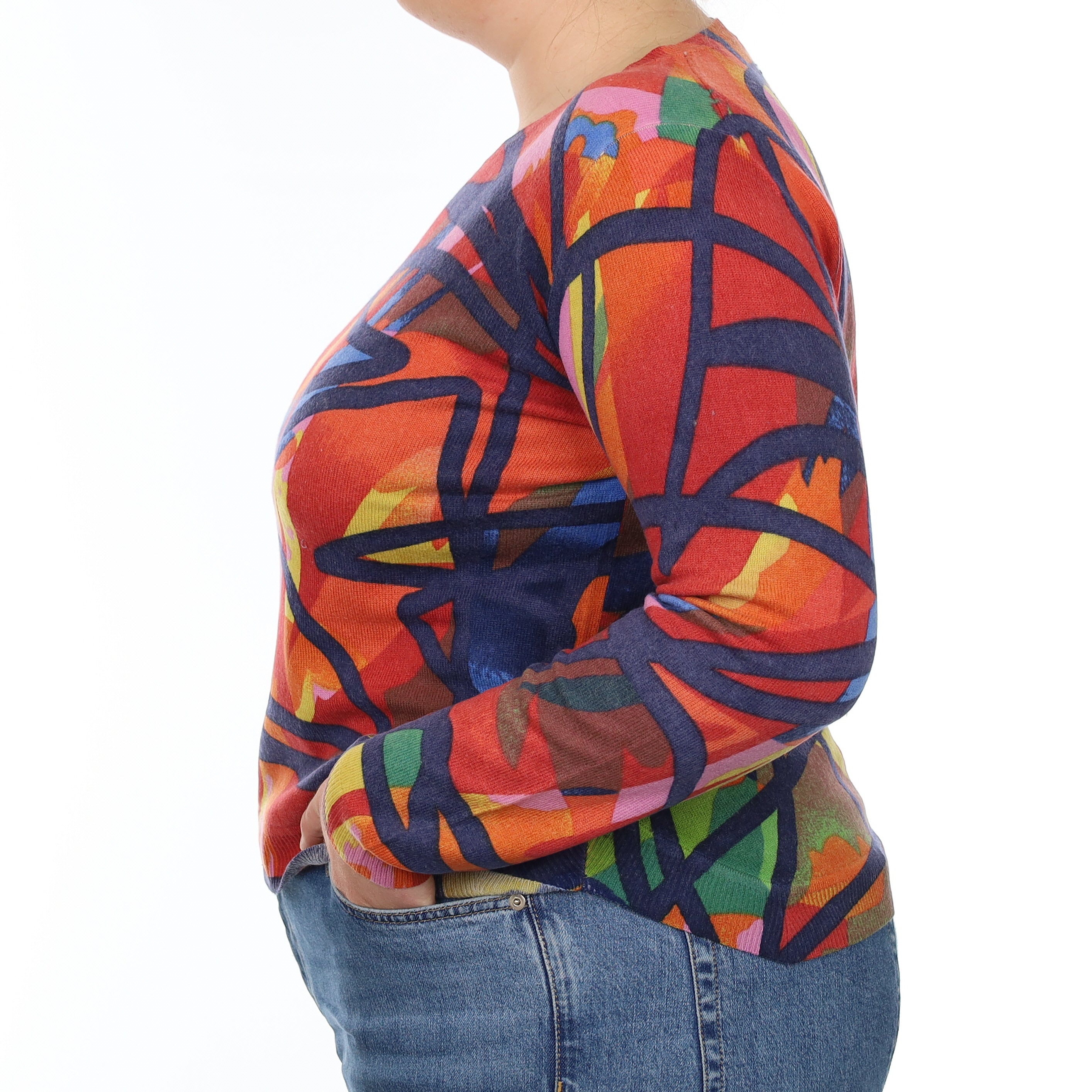 Multicolour Bold Pattern Cashmere Crew Neck Jumper Large