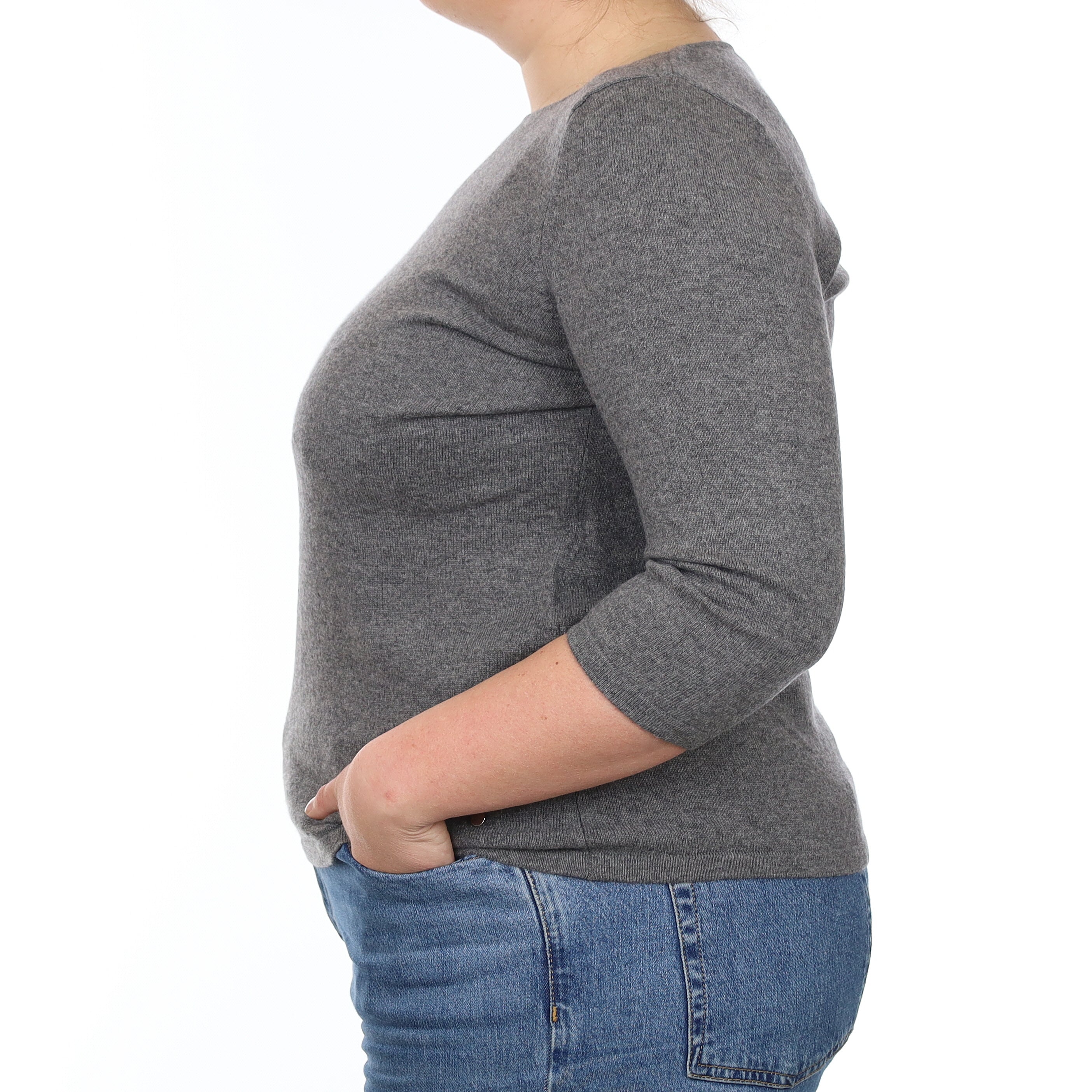 Slate Grey Cashmere Boat Neck Jumper Large