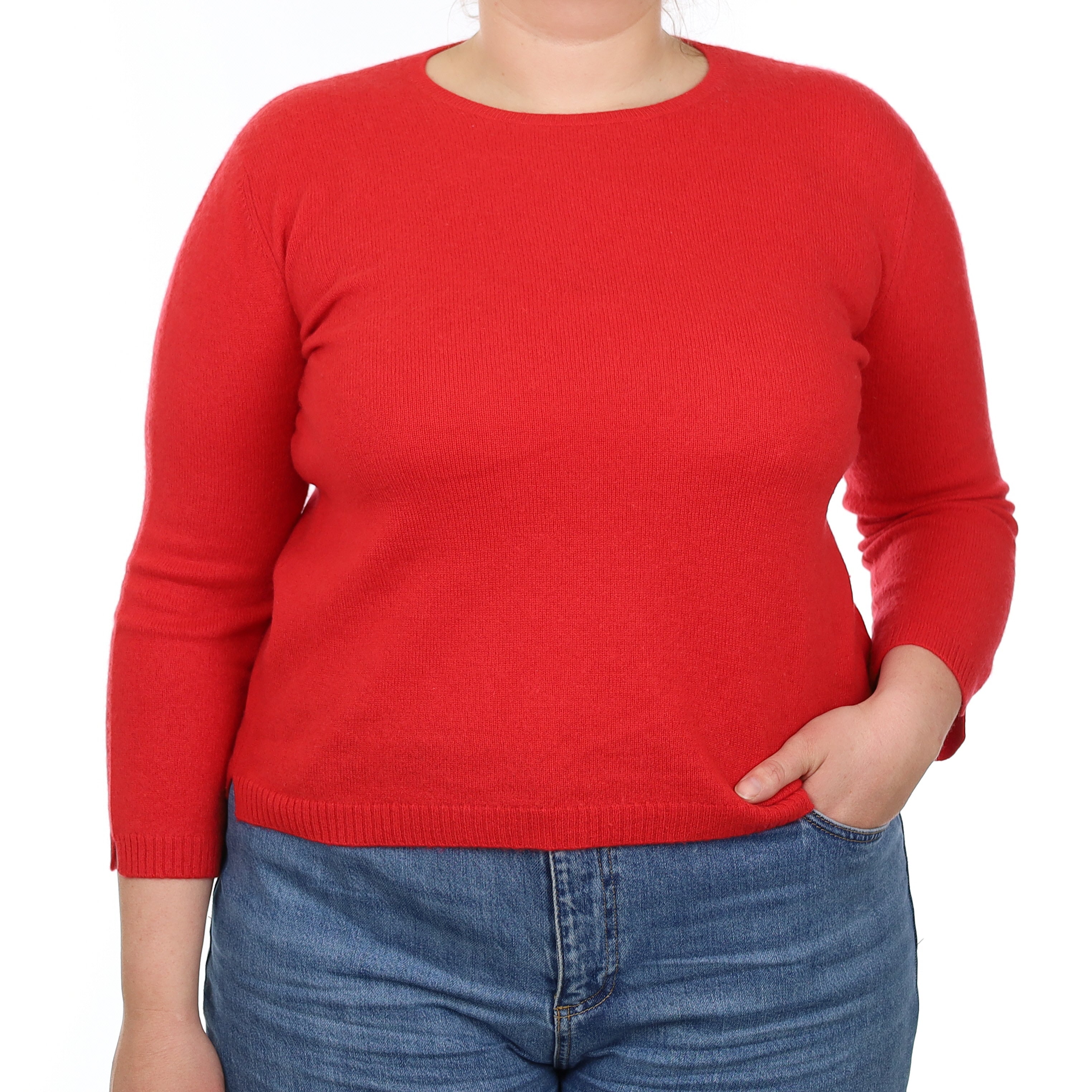 Scarlet Red Cashmere Crew Neck Jumper Large
