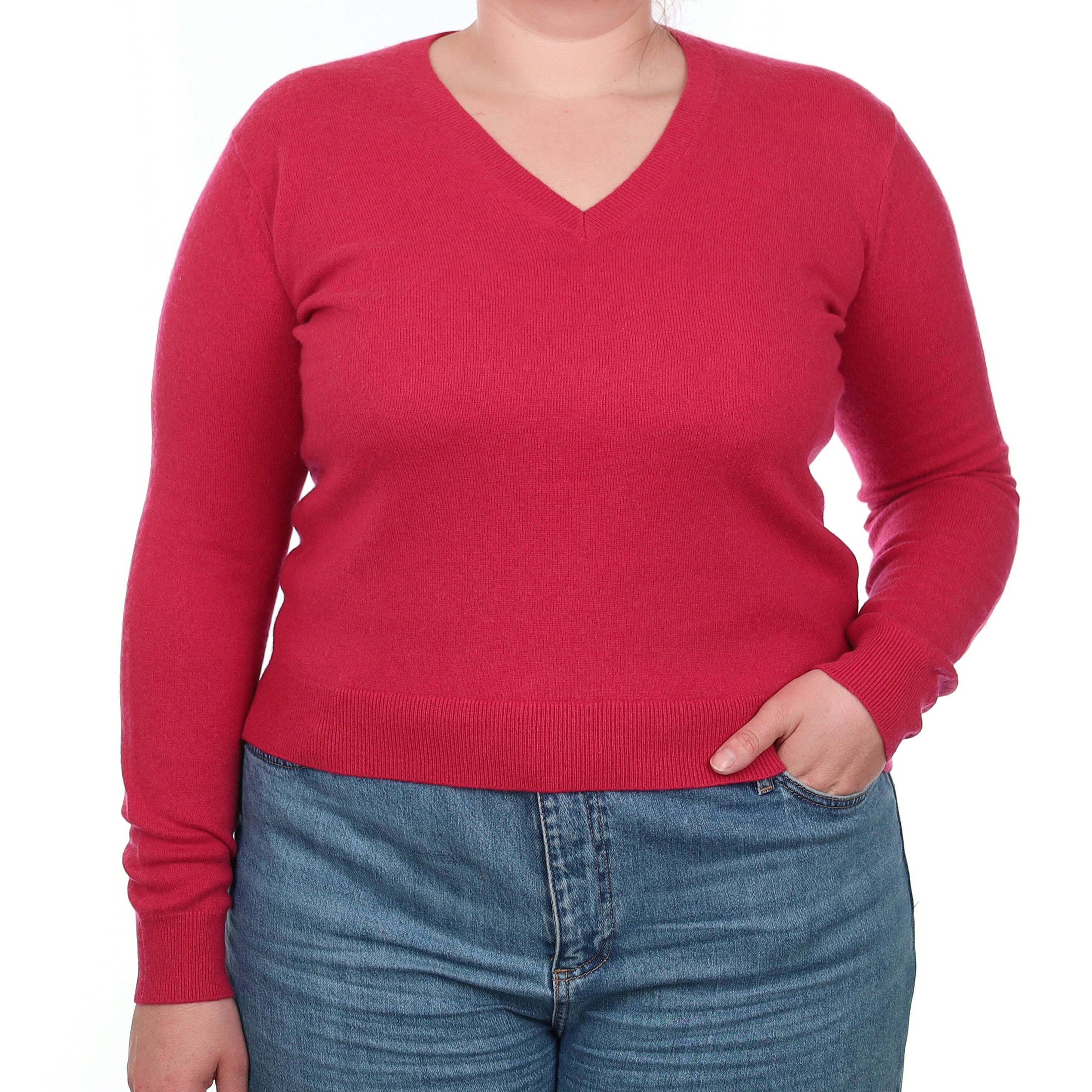 Cherry Pink Cashmere V Neck Jumper Large