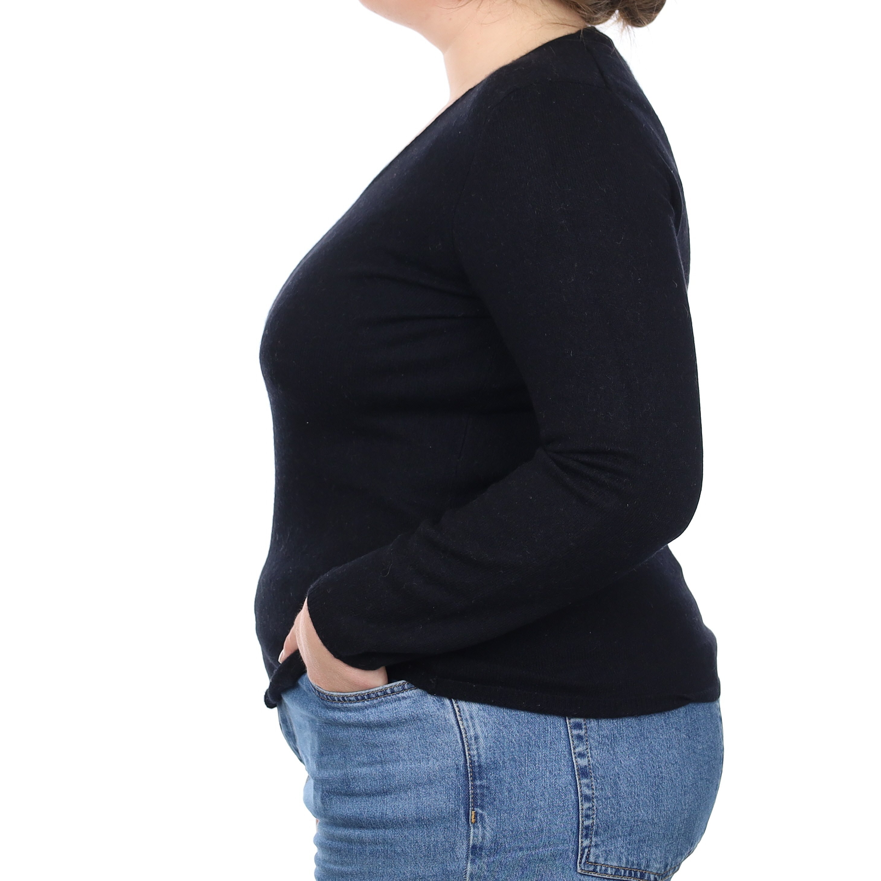 Black Cashmere V Neck Jumper Large