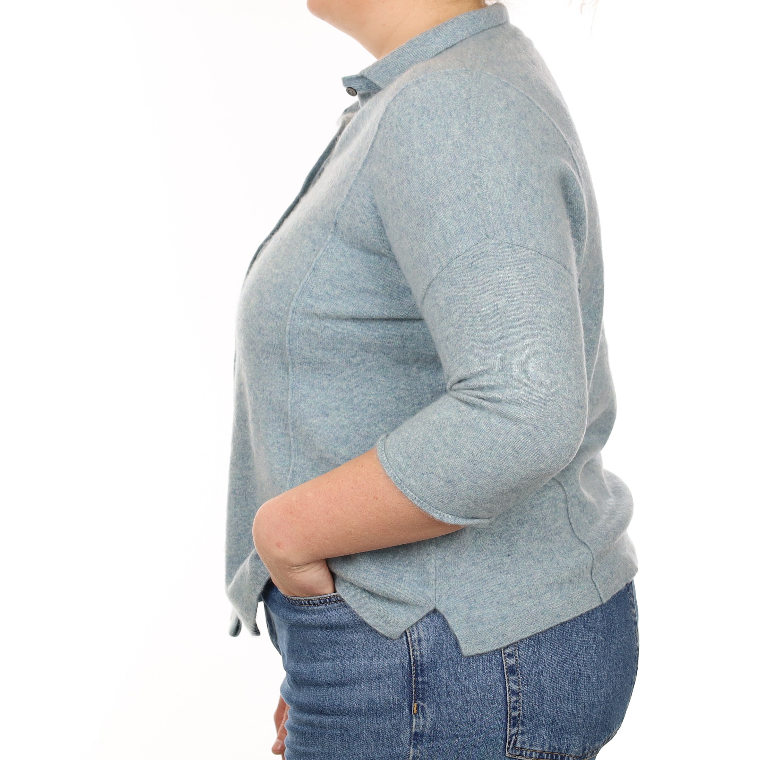 Duck Egg Blue Marl Cashmere Cardigan with Collar Large