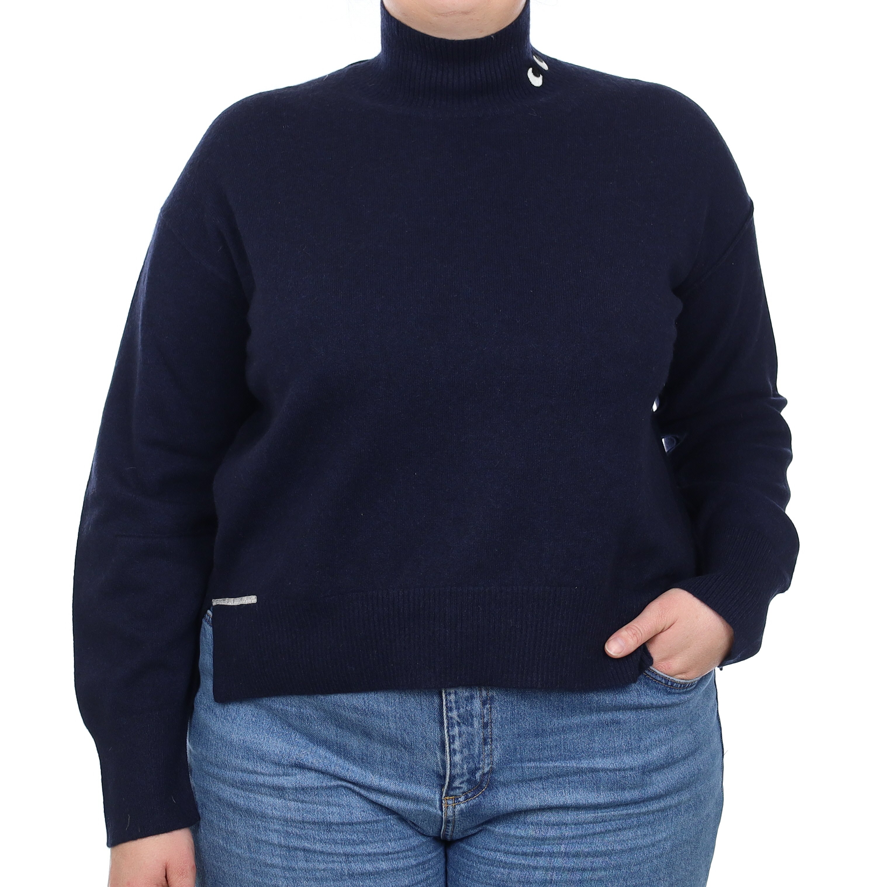 Navy Eye Motif Cashmere Turtleneck Jumper Large