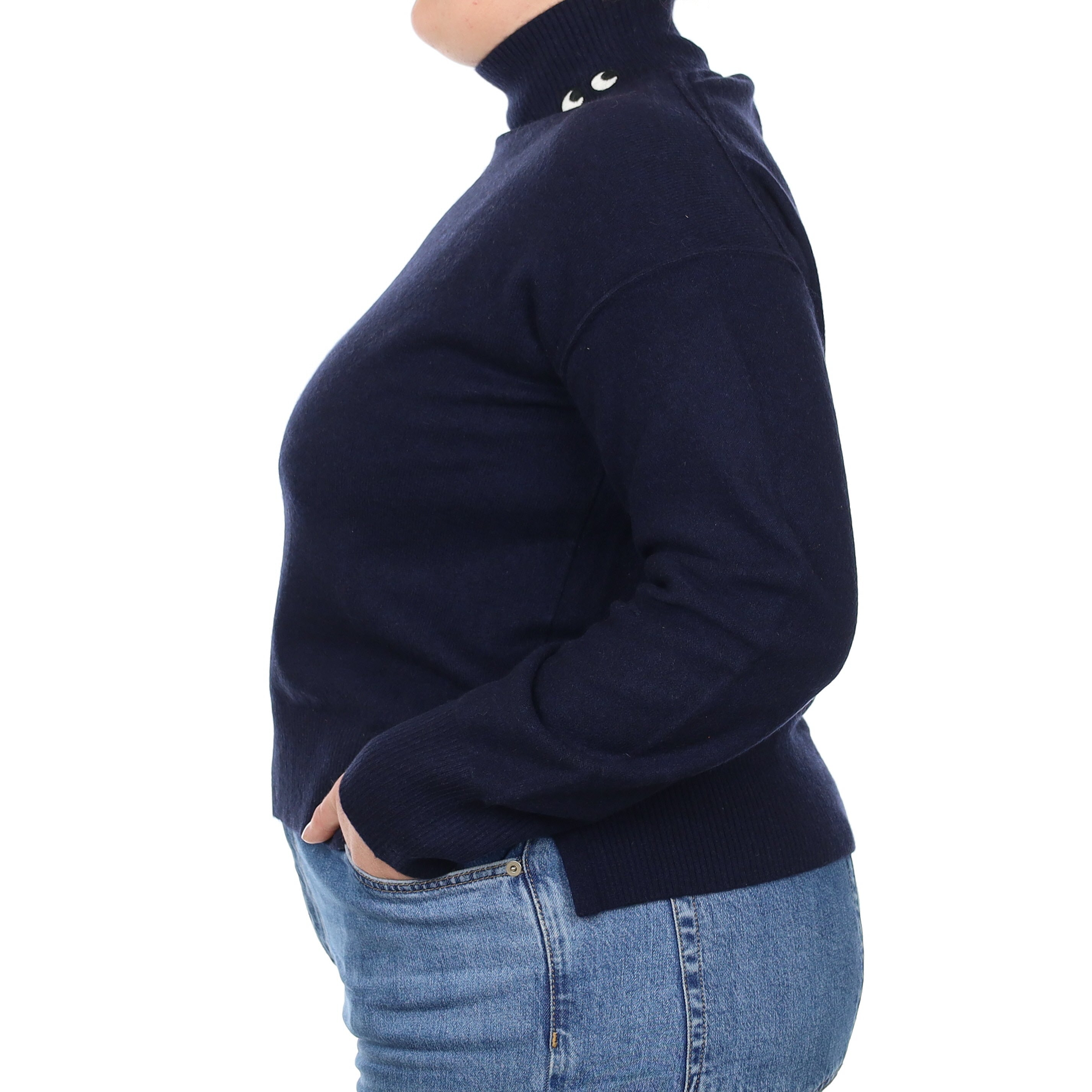 Navy Eye Motif Cashmere Turtleneck Jumper Large