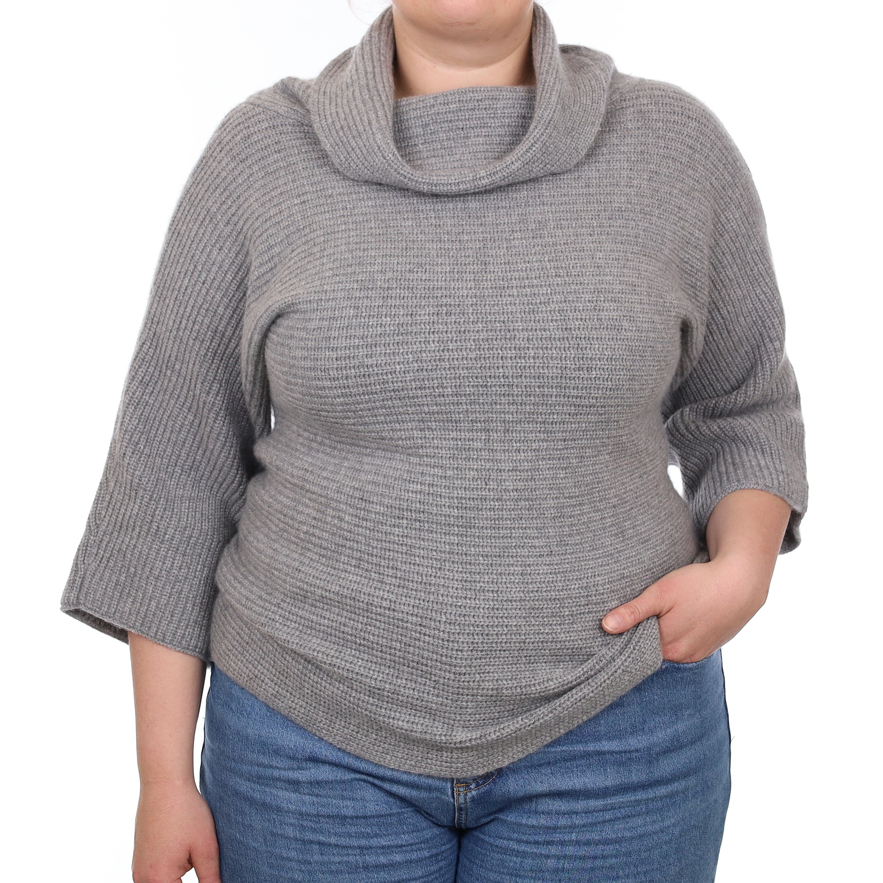 Smoke Grey Chunky Cashmere Cowl Neck Jumper Large