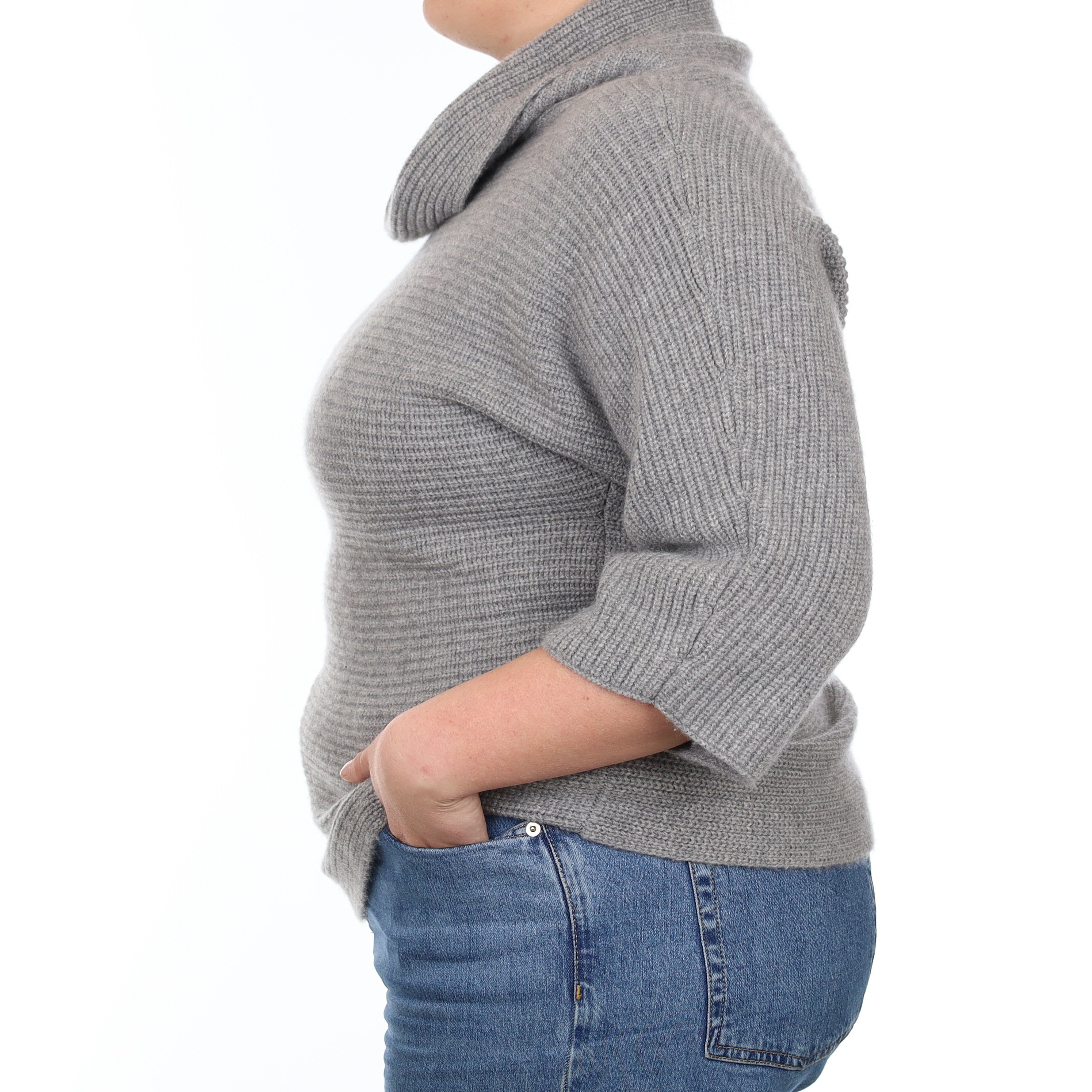 Smoke Grey Chunky Cashmere Cowl Neck Jumper Large