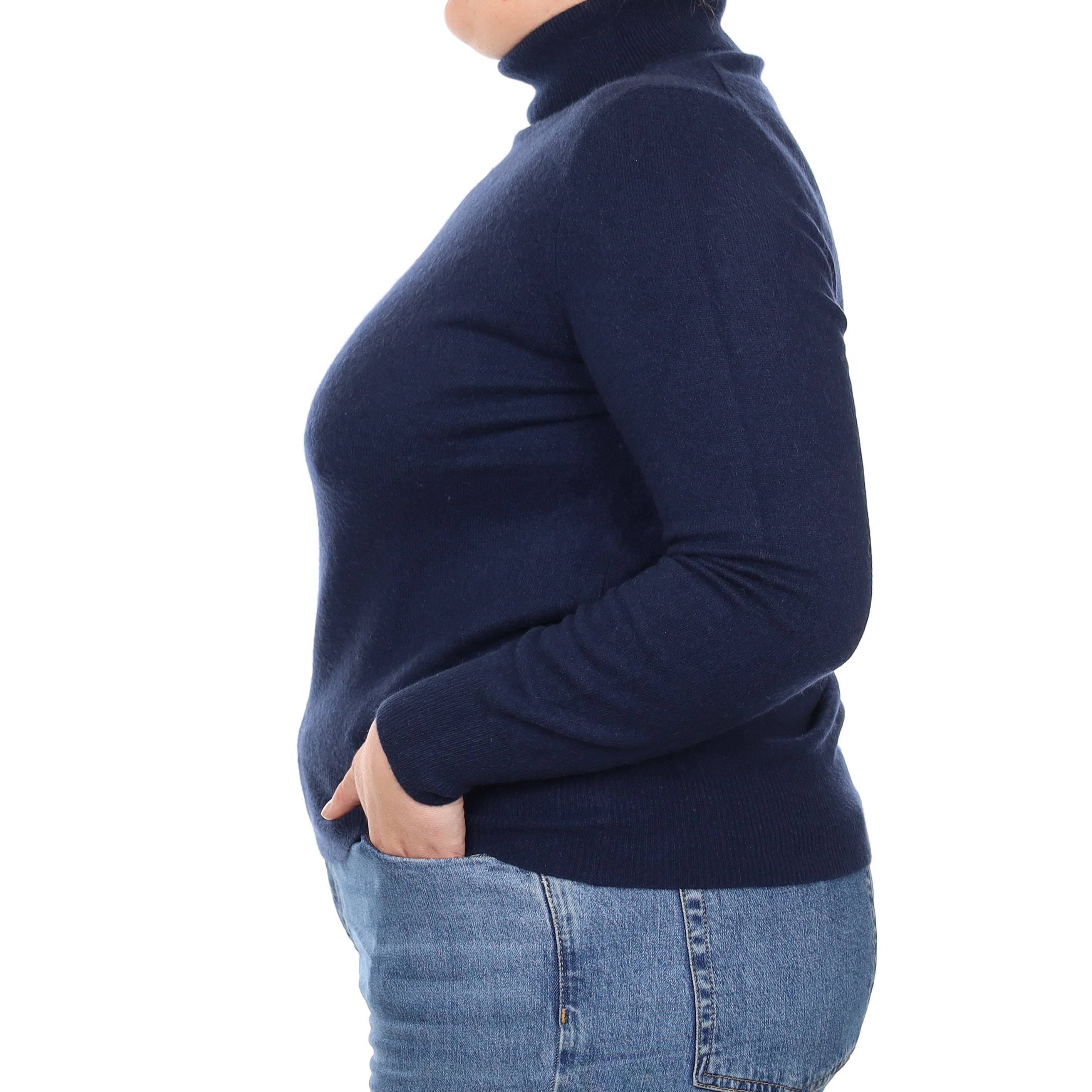 Midnight Blue Cashmere Polo Neck Jumper Large