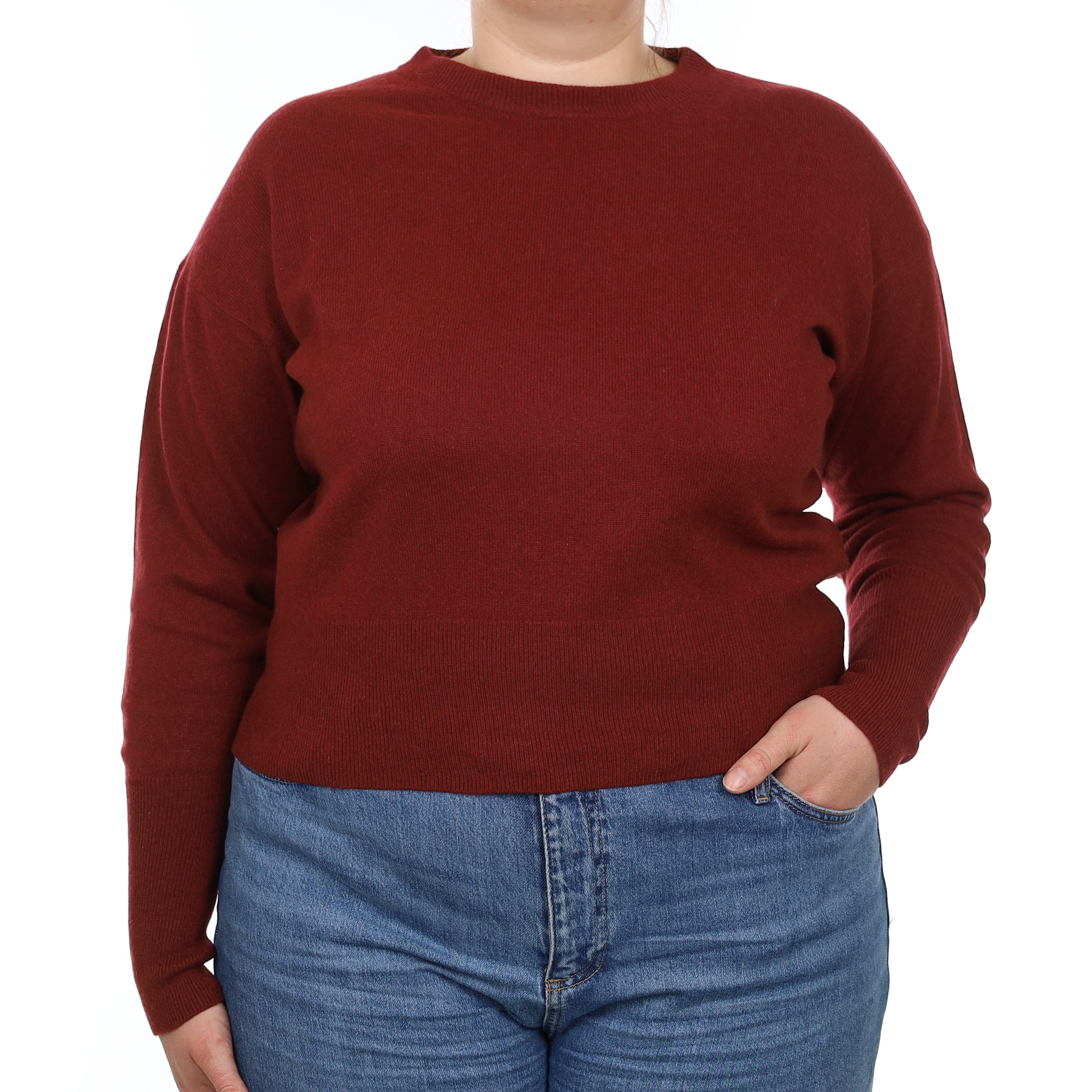 Maroon Red Cashmere Crew Neck Jumper Large