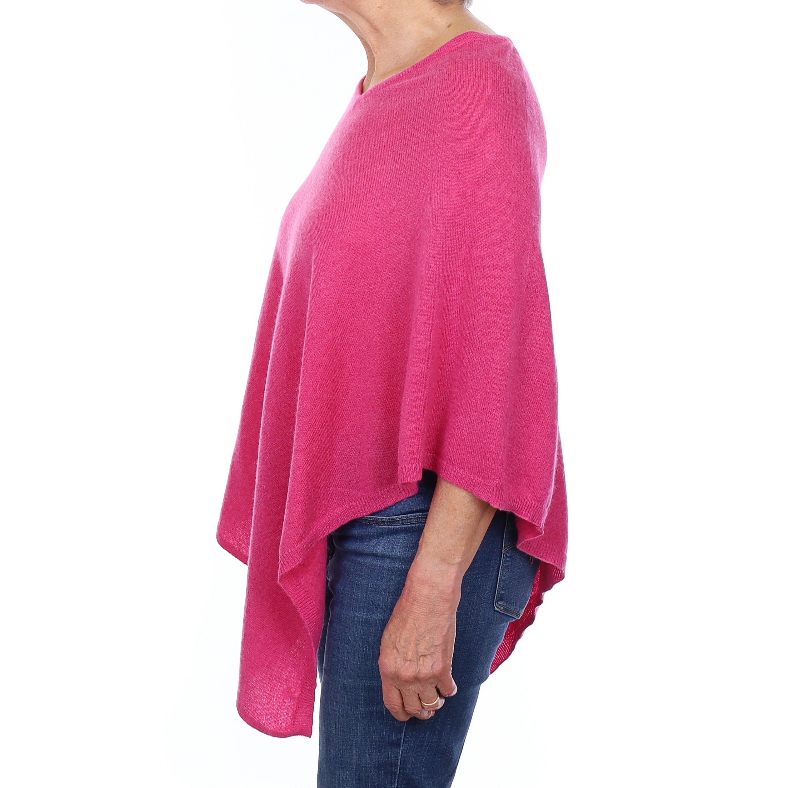 Hot Pink Cashmere V Neck Poncho One Size