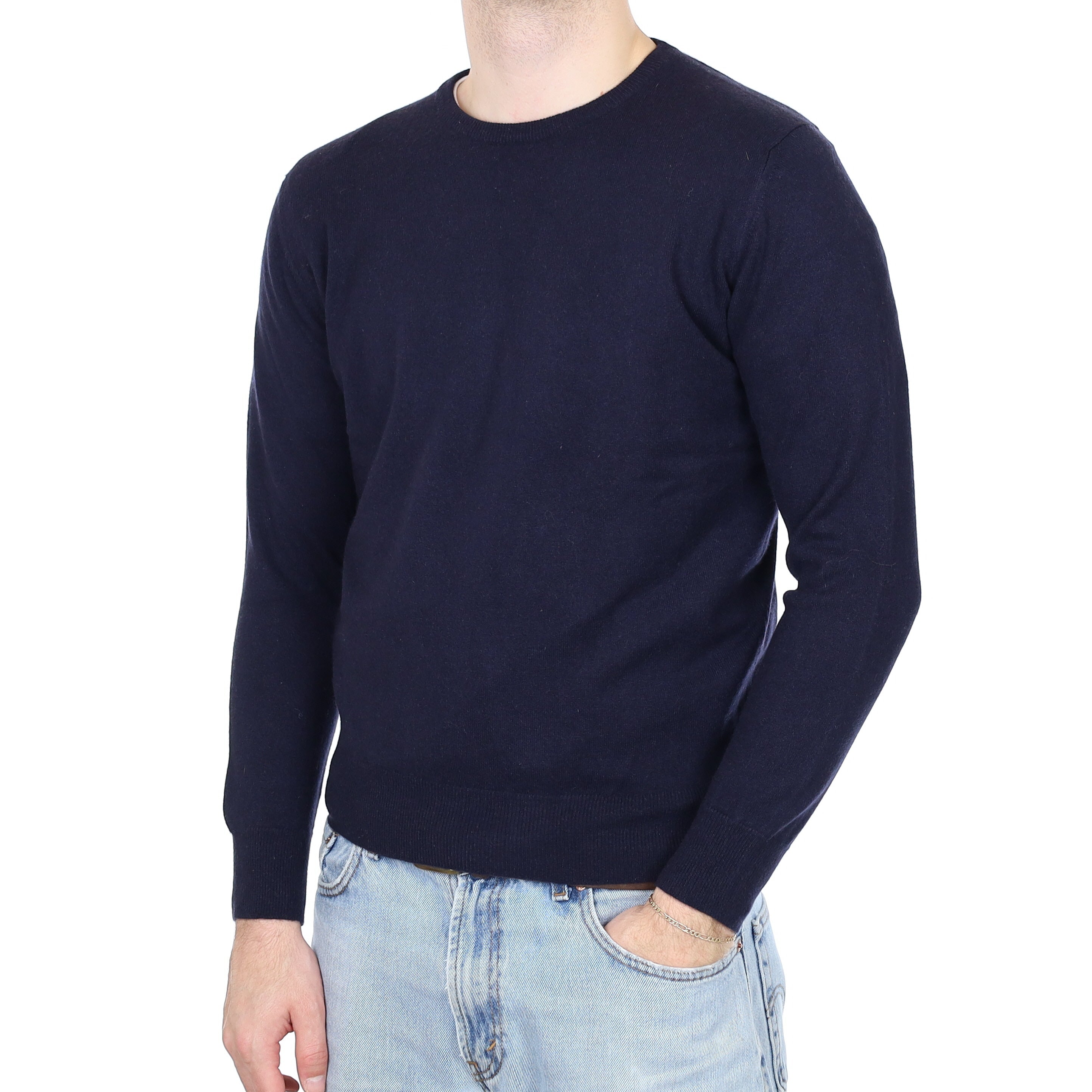 Men's Scottish Navy Cashmere Crew Neck Jumper Medium