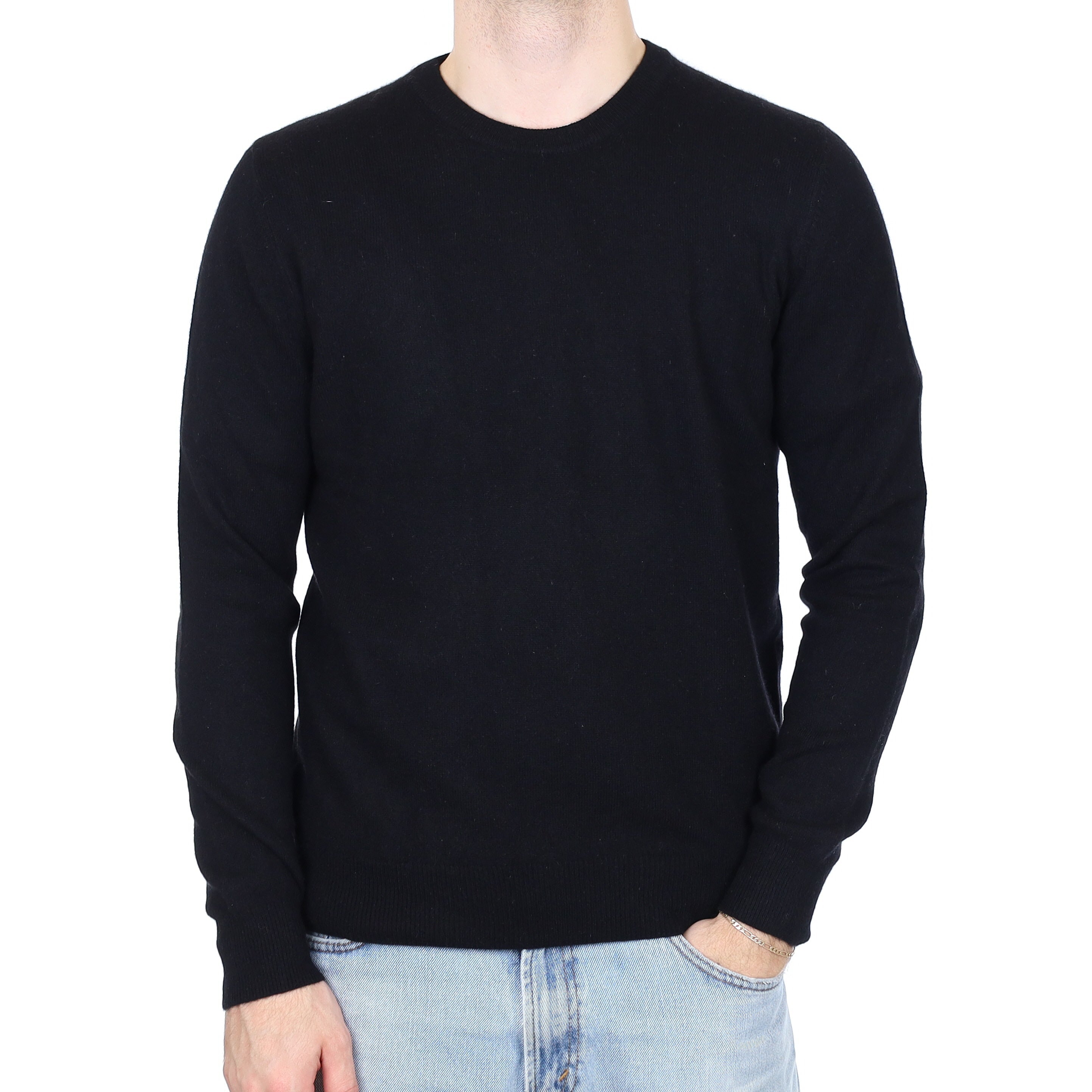 Men's Black Cashmere Crew Neck Jumper Medium