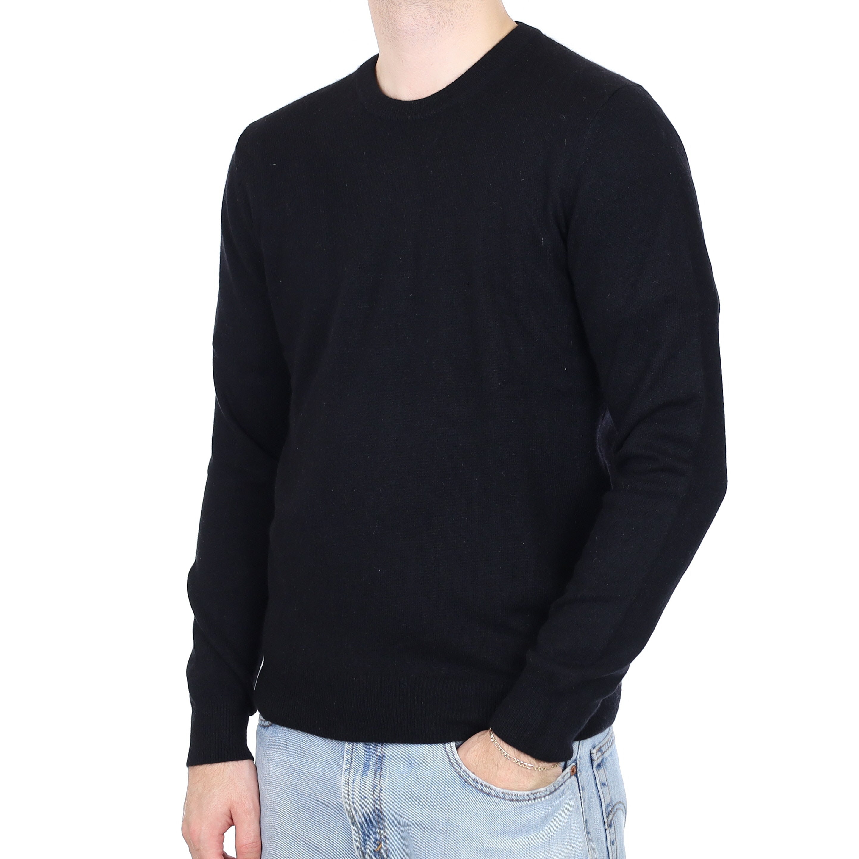 Men's Black Cashmere Crew Neck Jumper Medium