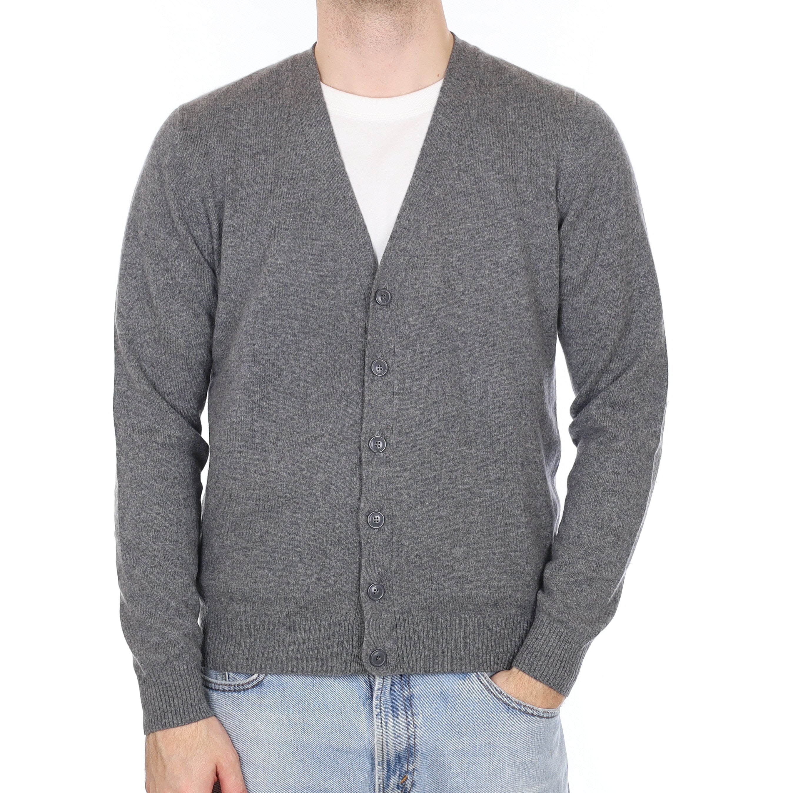 Men's Slate Grey Cashmere V Neck Cardigan Large